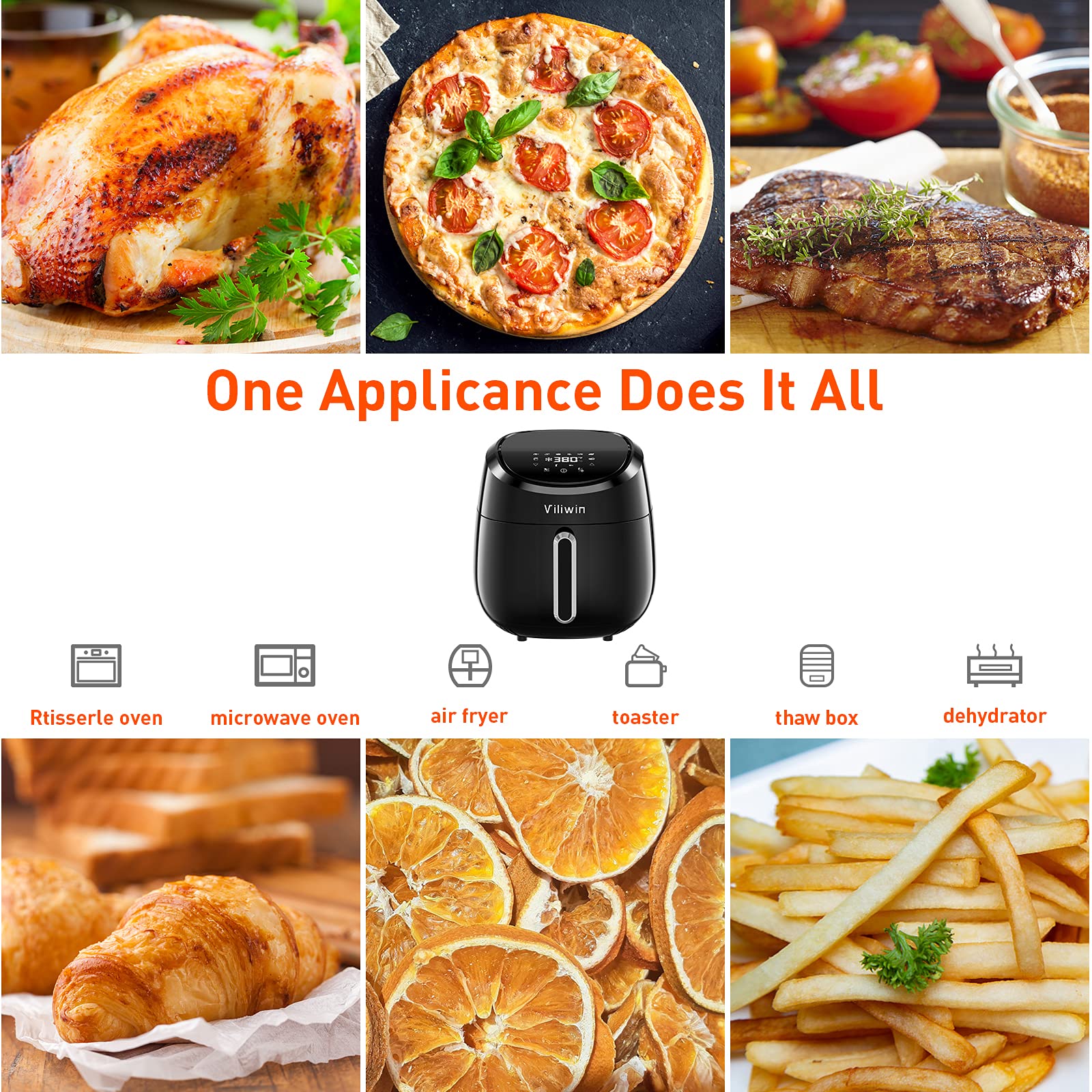 VILIWIN Air Fryer 4.5 QT Airfryer Digital Air Fryer 8 Preset Menus Hot