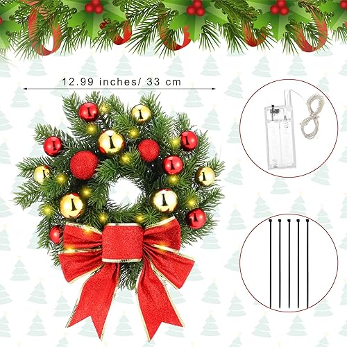 Miniatura 2 de Riceshoot Corona de Navidad decorativa con luz LED para automóvil, accesorios de automóvil iluminados con lazo rojo y equipo de montaje para