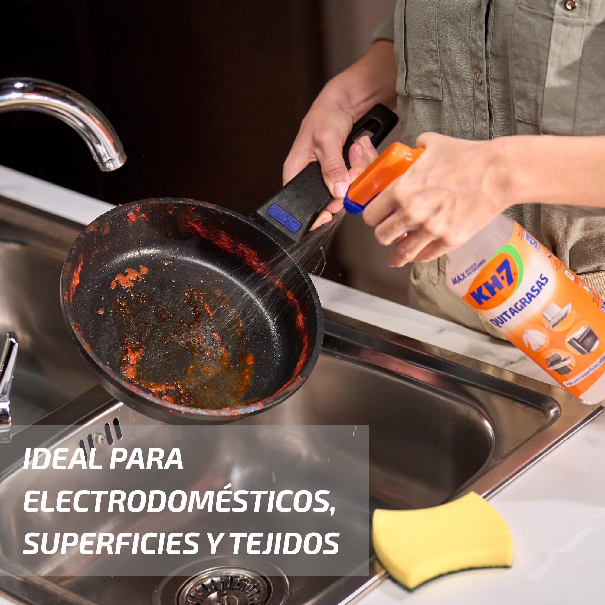 KH-7 Quitagrasas, Desengrasante | Elimina sin esfuerzo la Grasa y Suciedad | Aplícalo en la Cocina, Ropa, Exterior o Vehículos | Apto para todas las Superficies y Tejidos | Pulverizador 715ml.