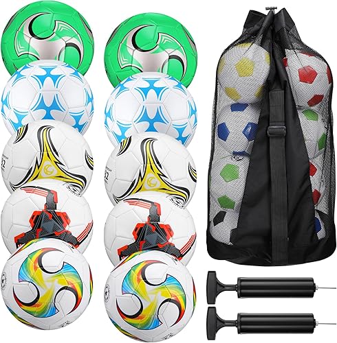 Libima 13 pelotas de fútbol a granel, 10 unidades de tamaño 5 con 2 bombas desinfladas y bolsa de transporte, pelota de fútbol juvenil, operación de