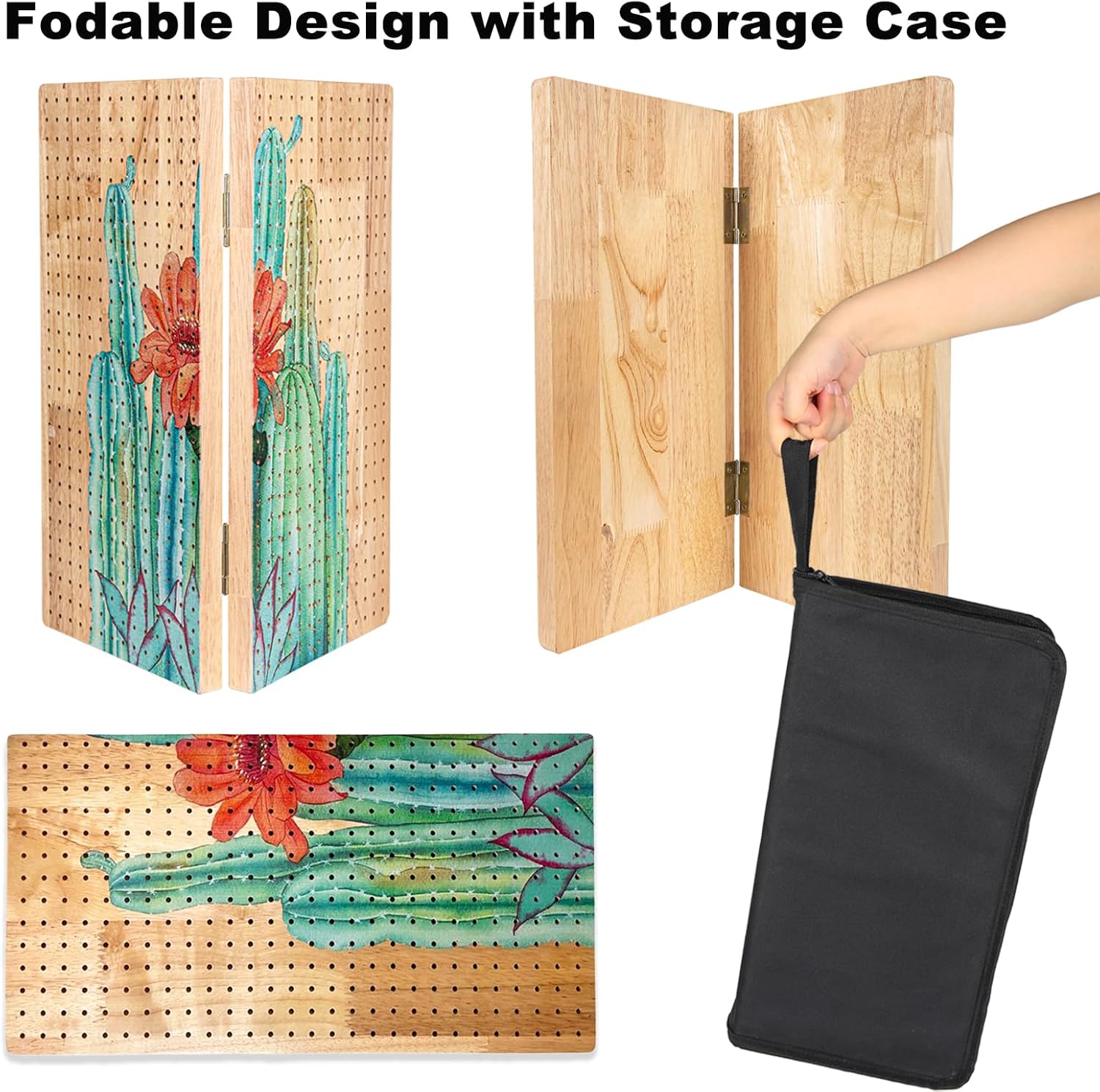 15" Foldable Crochet Blocking Board with Pegs & Storage Pouch, Large Granny Square Blocking Board for Crocheting, Wooden Knitting Blocking Mat for Wet Blocking Crochet and Knit Squares