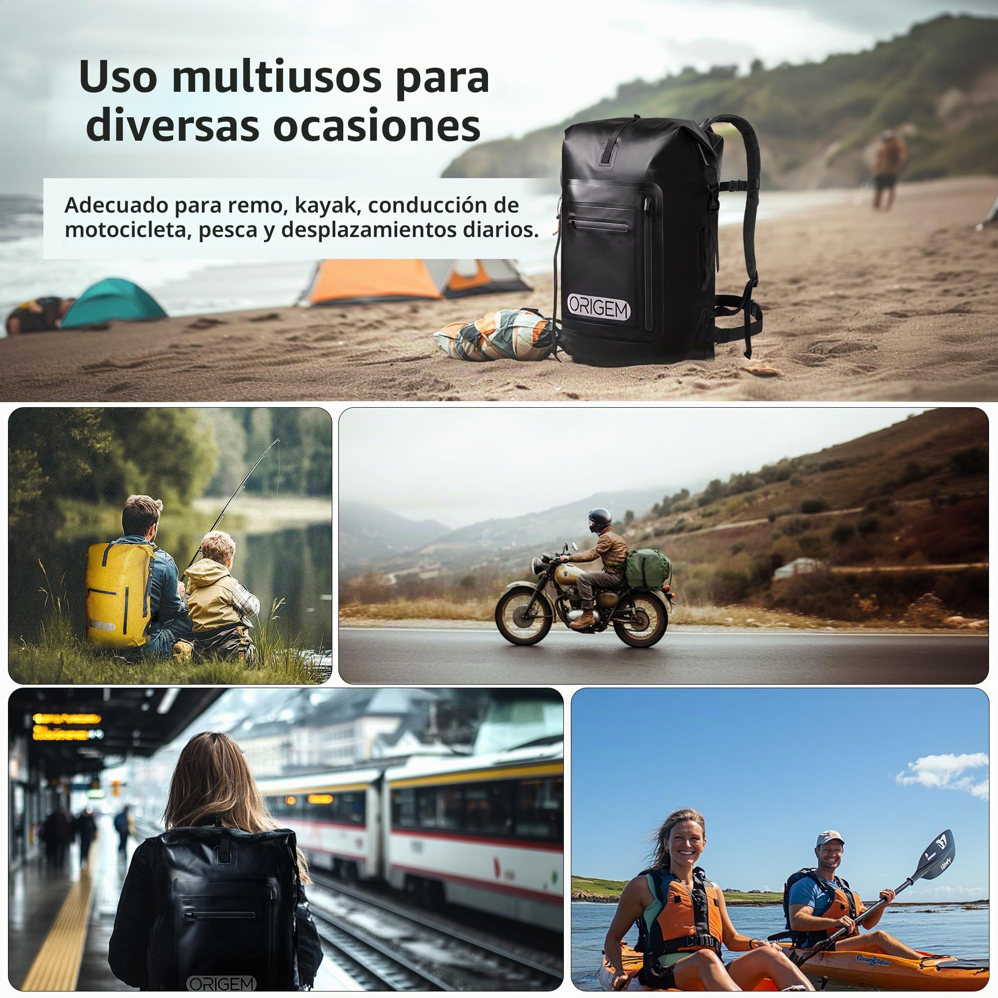 Origem Mochila impermeable, 35L/55L/85L rolltop waterproof backpack; bolsa estanca con inserción para ordenador & Espalda y tirantes acolchados para kayak, pesca, rafting, buceo o uso diario.