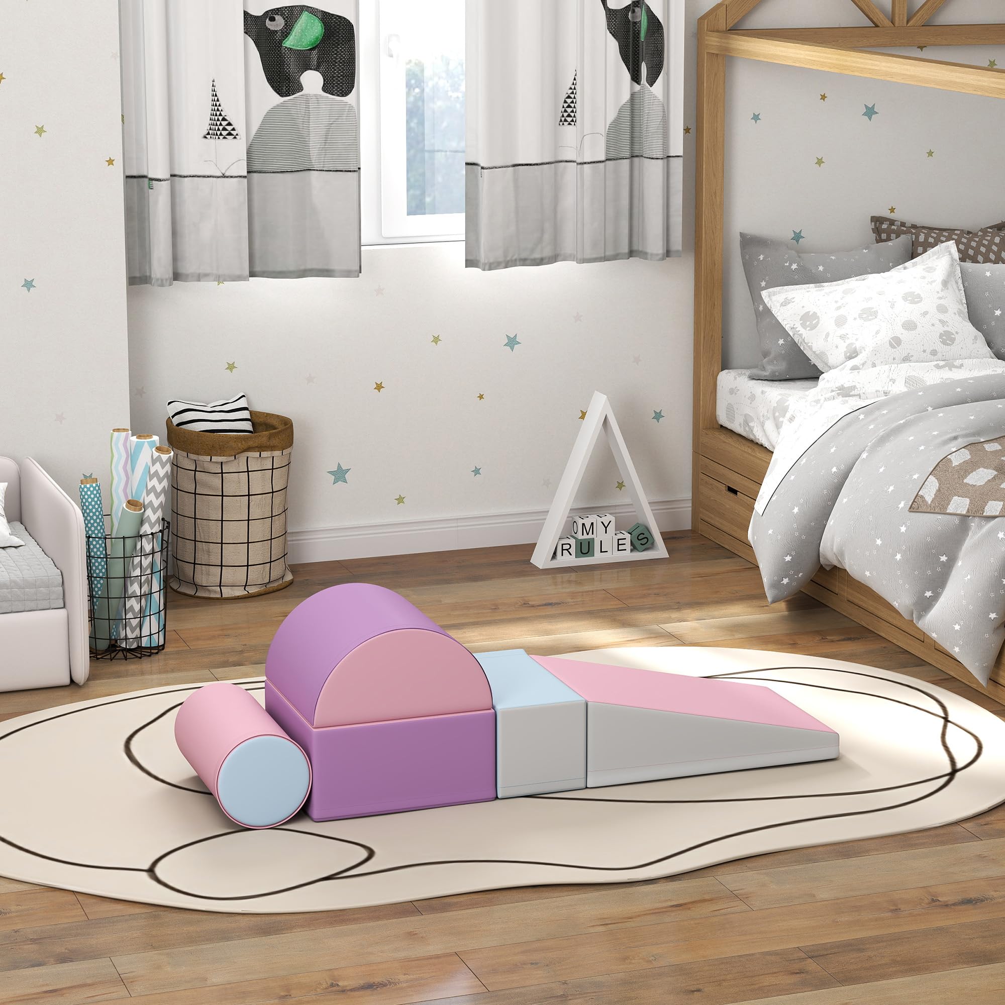 HOMCOM 5 TLG. Schaumstoff Bausteine für Baby & Kleinkinder Mehrfarbig | Softbausteine, Klettern, Bauklötze, Weiche Schaumstoffbausteine, Riesenbausteine, Schaumstoffblöcke, Bausteinset