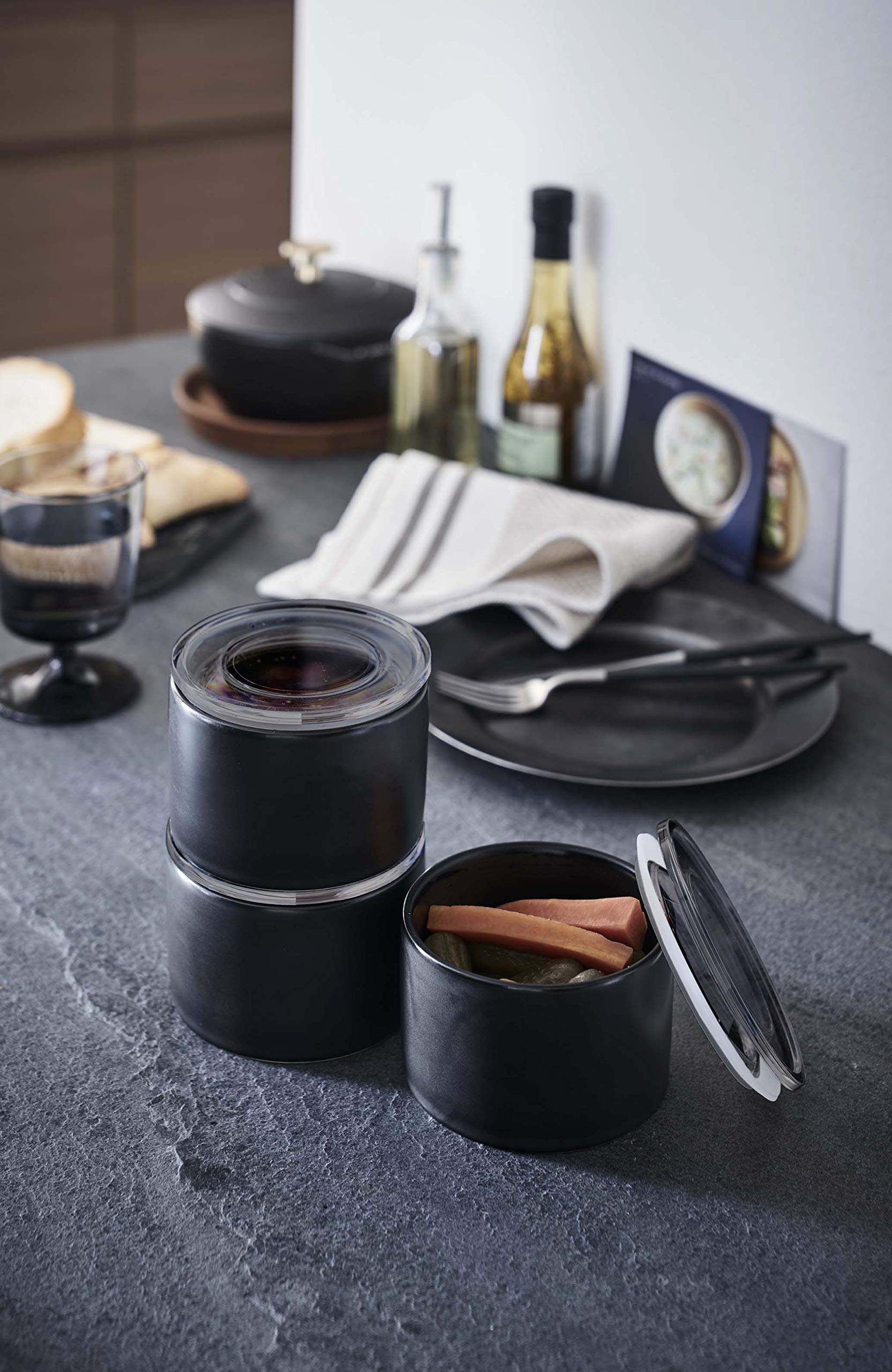 Yamazaki Home Ceramic Food Storage Contrainers Canisters With Airtight Lid One Size Black Amazon Sg Home