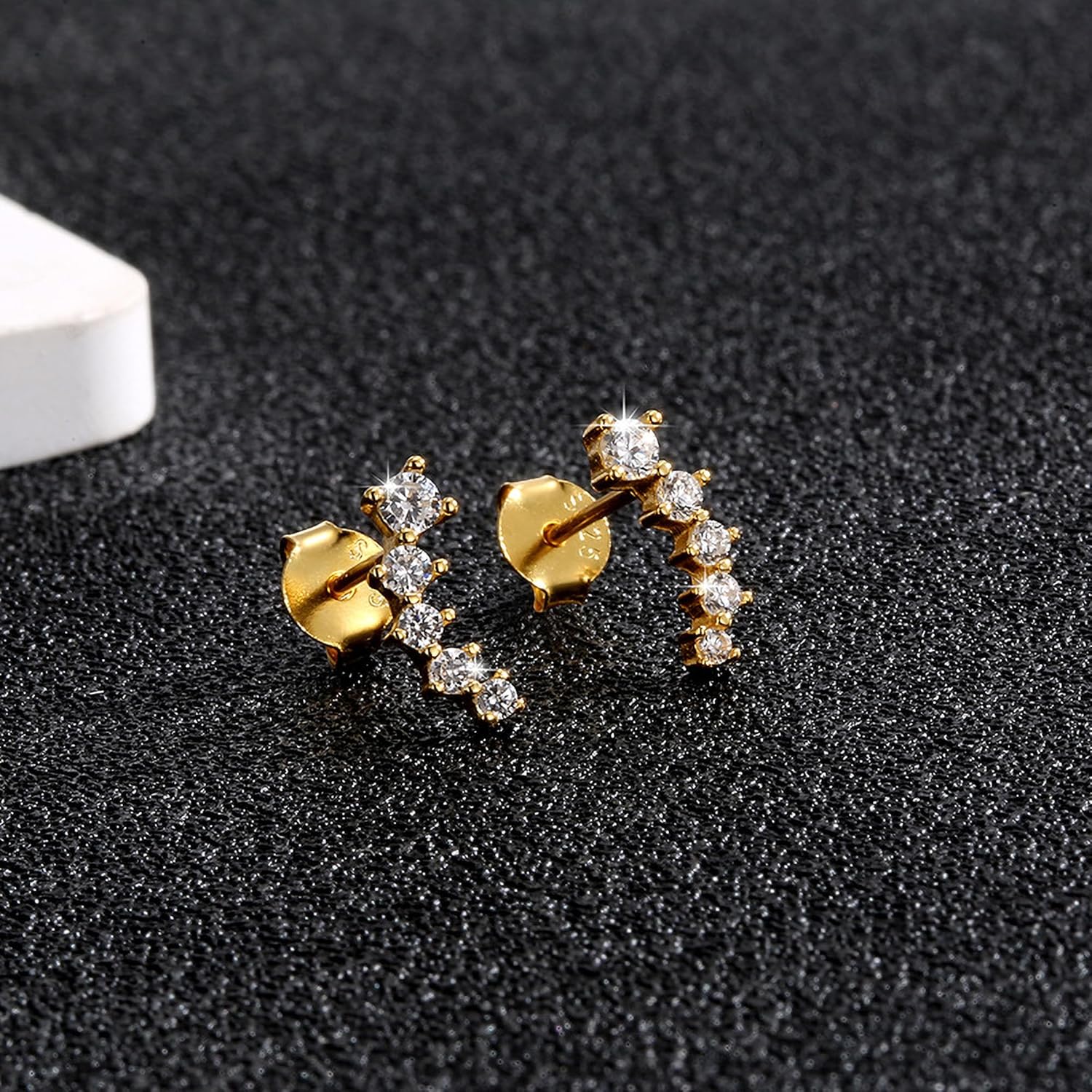 14K Gold Plated Ear Moon Heart Crawler Earrings Dainty 925 Sterling Silver Small Cartilage CZ Stud Earring for Women Hypoallergenic Climber Earrings Jewelry Birthday Christmas Gifts for Her - Image 5