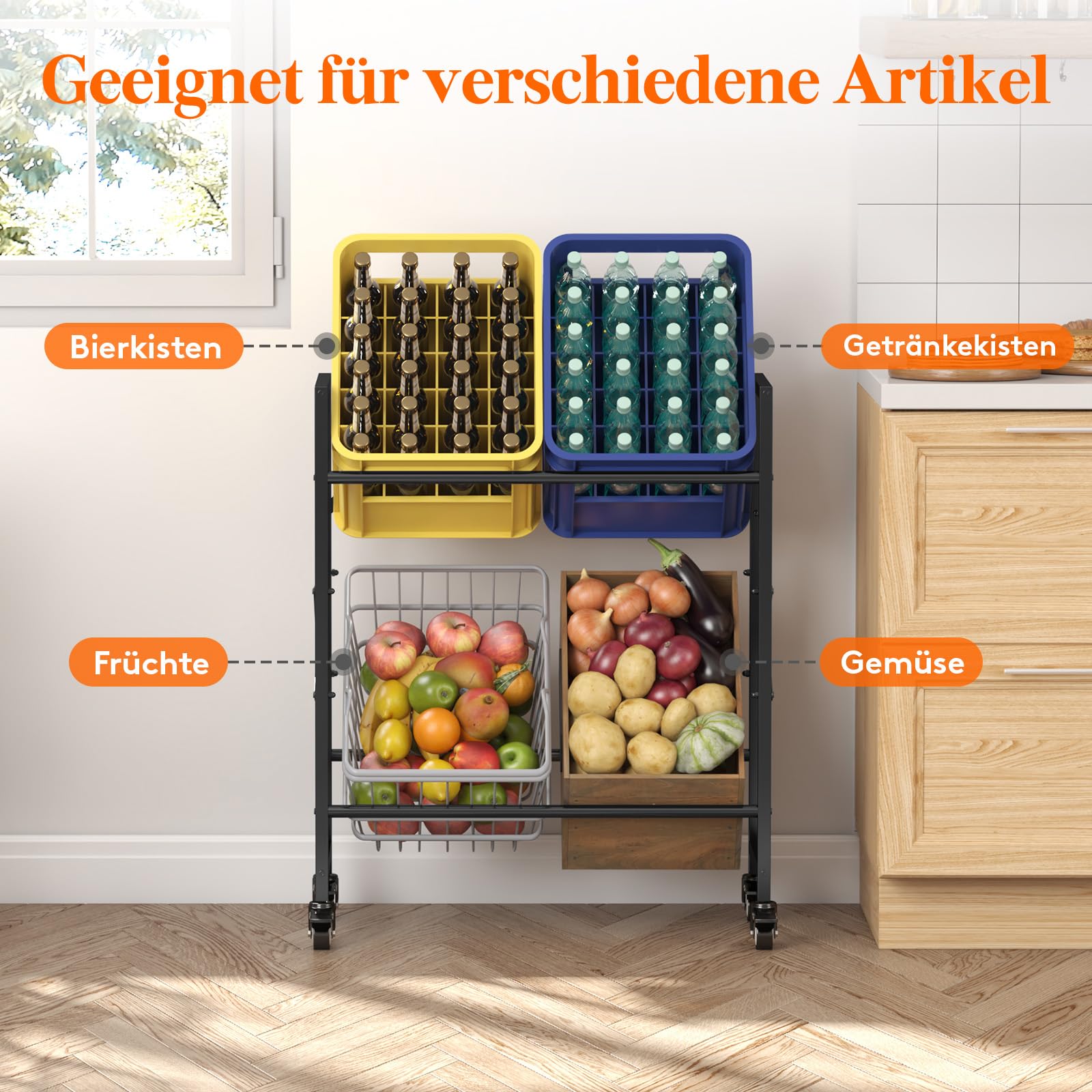 Lifewit Getränkekistenregal 4 Kisten mit Räder, Stabil Kistenregal Metall | trag. 300kg, Bierkisten Regal, Getränkeregal, Wasserkasten Regal, Kastenregal für Bier Getränke Wasser Gemüse Obst