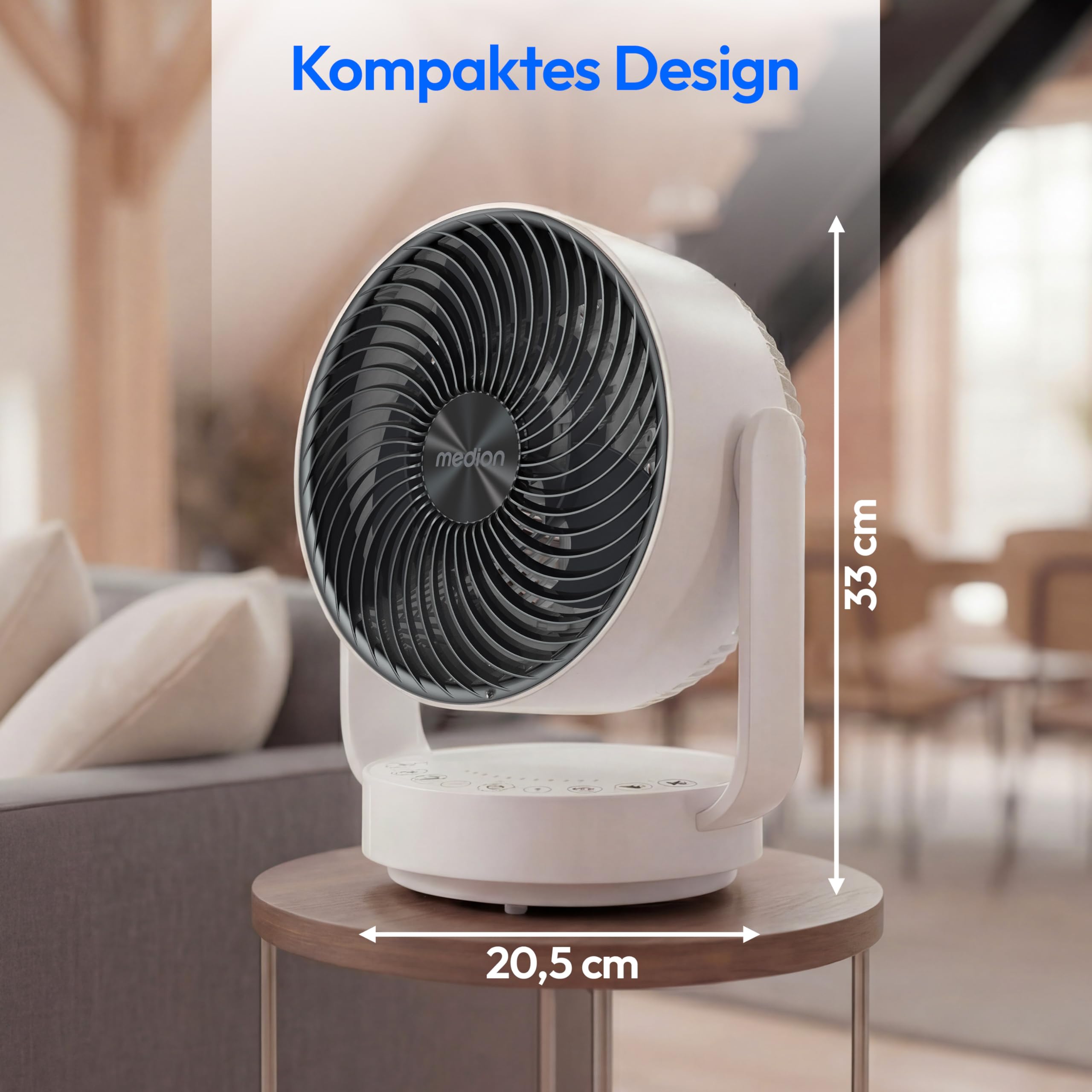 MEDION Tischventilator sehr leise P20 DF, 26 Dezibel, mit Fernbedienung, kraftvolle 7 Geschwindigkeitsstufen, oszillierend, horizontal & vertikal, Timer, Schlafmodus, für Schlafzimmer & Wohnzimmer