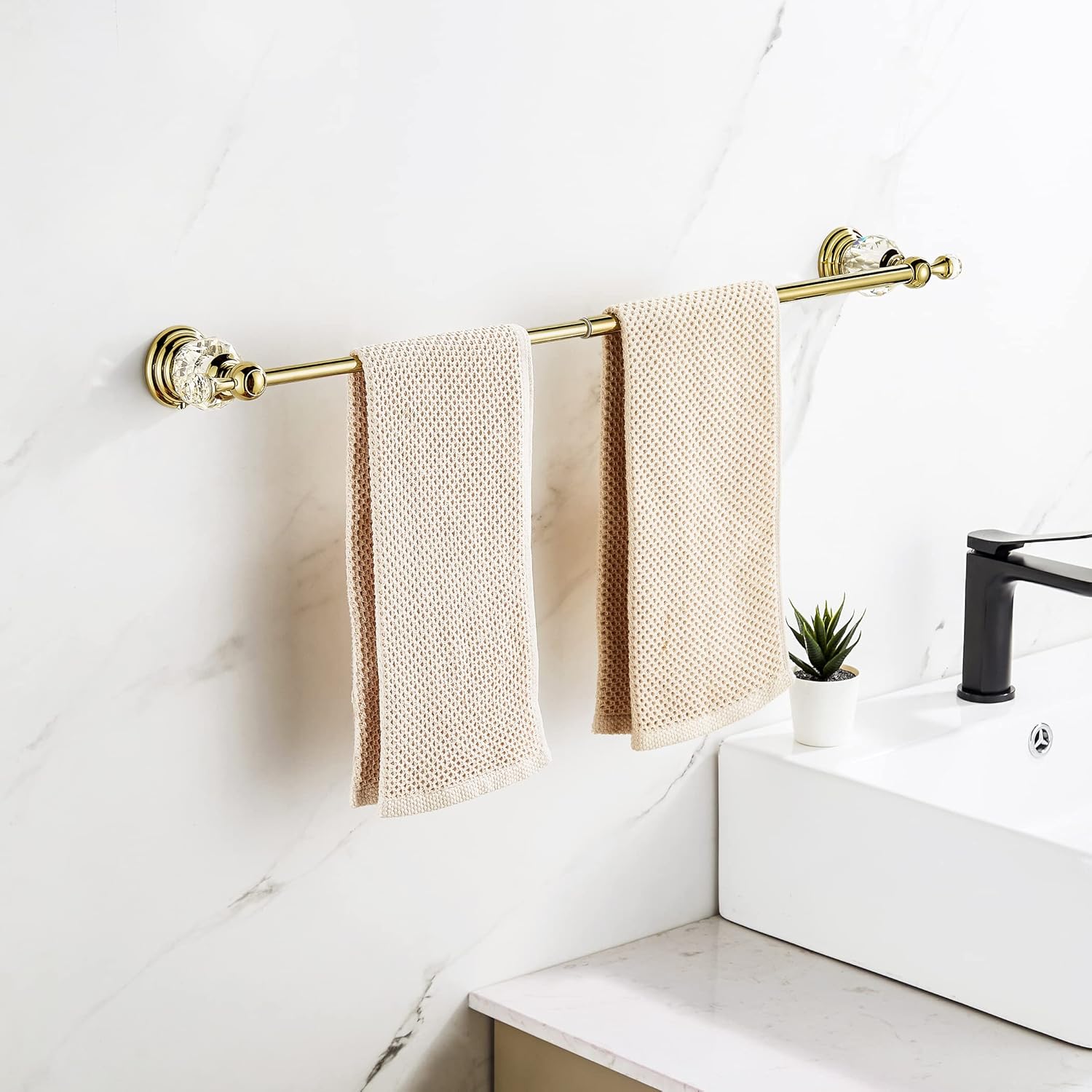 WOLIBEER Polished Gold Towel Bar,Crystal Towel Holder Adjustable Towel Rack Expandable Rail Bathroom Accessories Wall Mounted