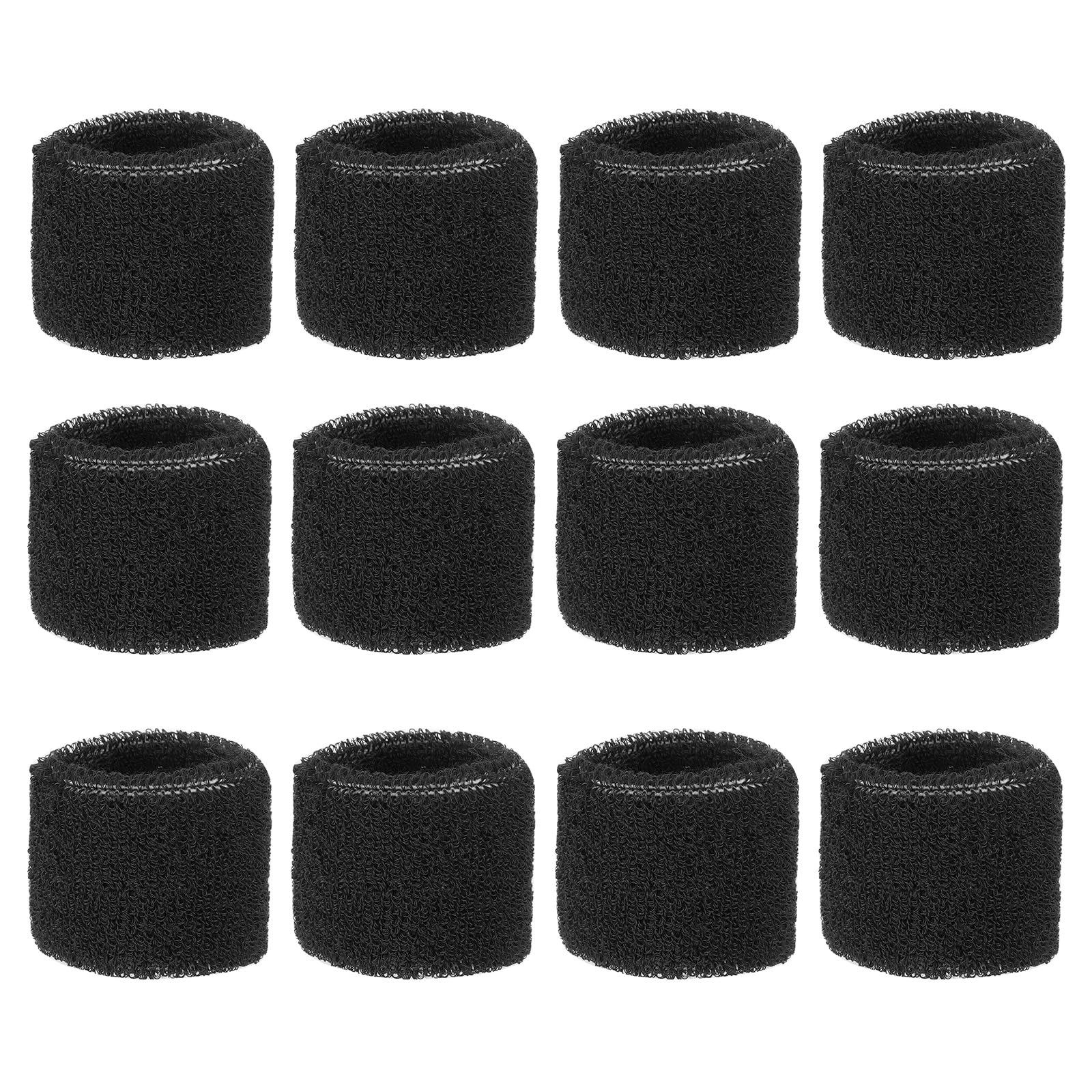 PATIKIL Sports Wristbands 8x5cm, 12 Pcs Wrist Sweatband Absorbent Cotton Terry Cloth Wrist Bands for Competitions Tennis Basketball Working Out Athletic Running, Black — image 1