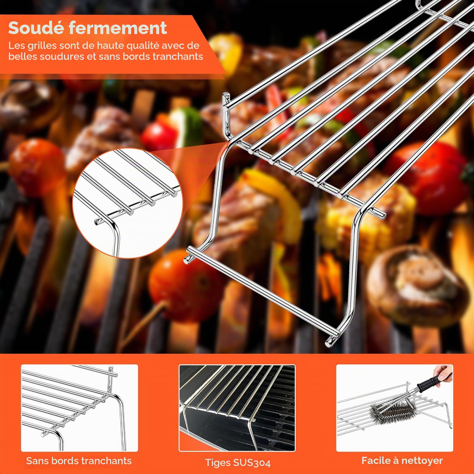 65054 68.3CM Rack de Réchauffement surélevé chromé pour Weber Genesis 300 (3 Brûleurs), Genesis E320 E330 S310 S320 S330, pièce de remplacement pour 81323, 62749