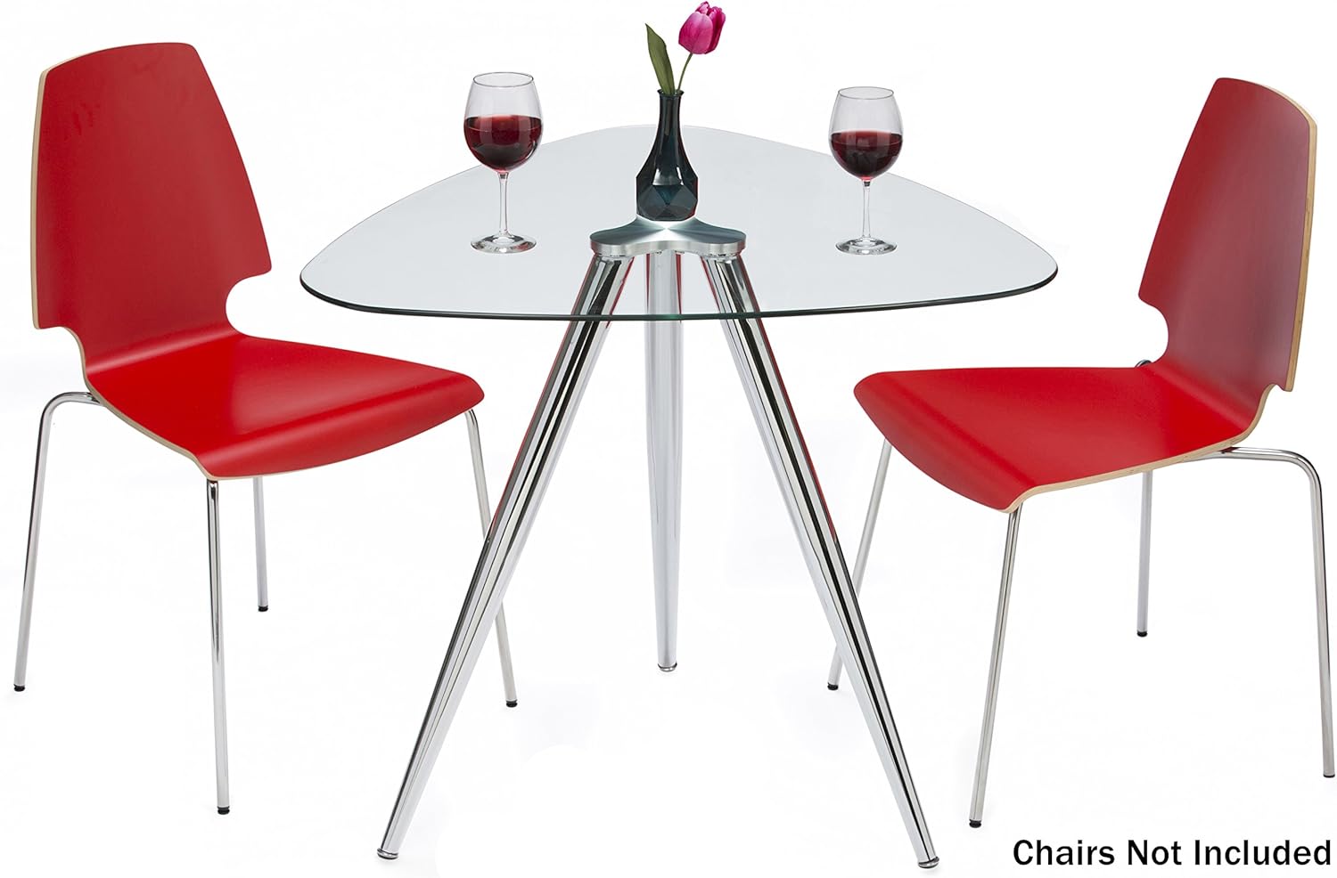 Mango Steam Lisbon 3-Sided Bistro Table, Tempered Glass Triangle Top - Modern Pub Table for Dining Room and Kitchen (Chrome)