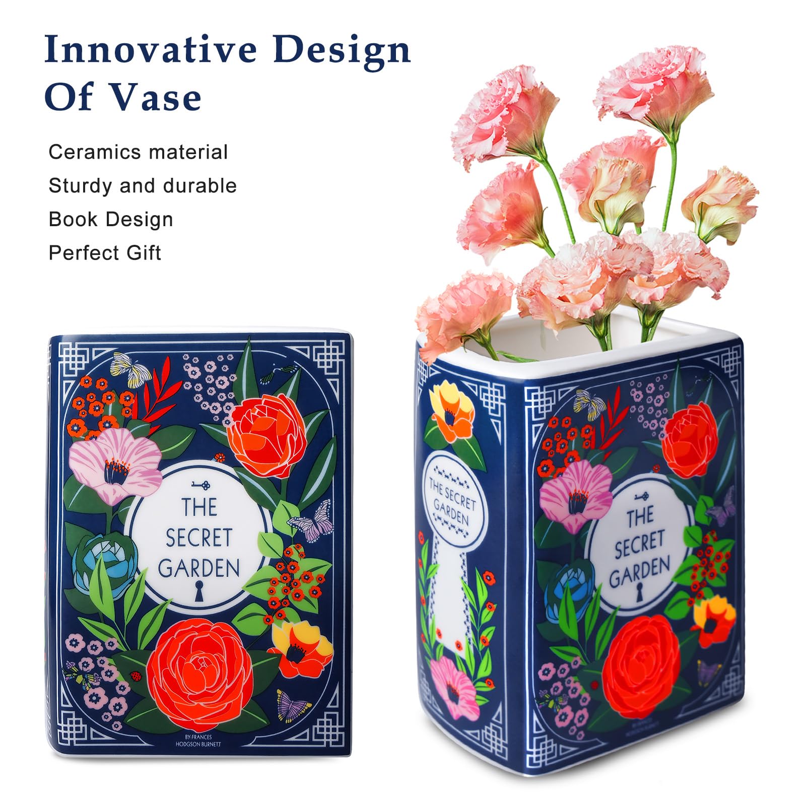 Wazon dekoracyjny w kształcie książki, ceramiczna doniczka na kwiaty, ceramiczne wazony do dekoracji, wazon w kształcie książki dla miłośników książek, nowoczesny dekoracyjny wazon do domu i biura