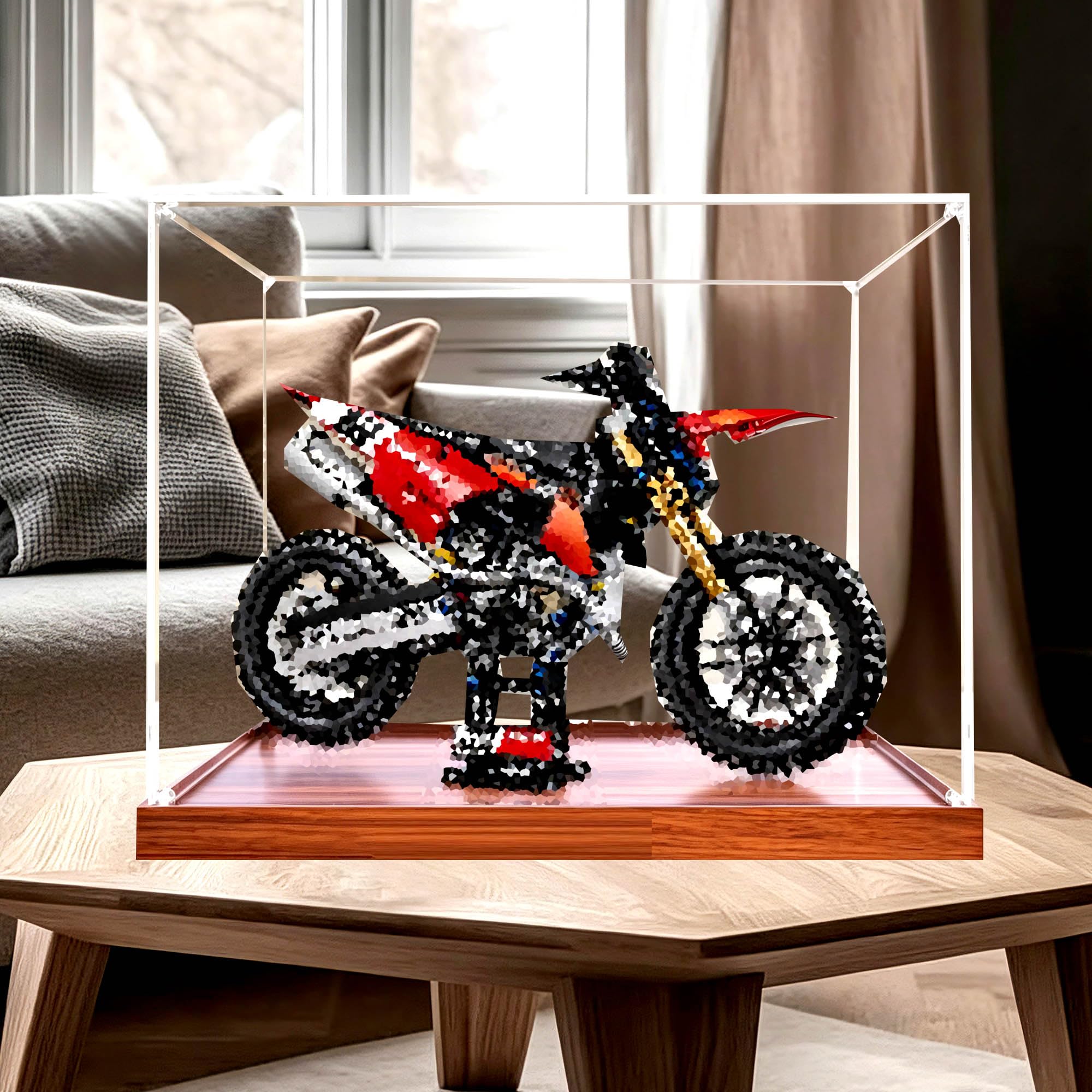 Vetrina acrilica per Le-go 42238 moto set (legno 2 mm) | Scatola da vetrina antipolvere, per riporre la casa, compatibile con moto 42238 (solo scatola)