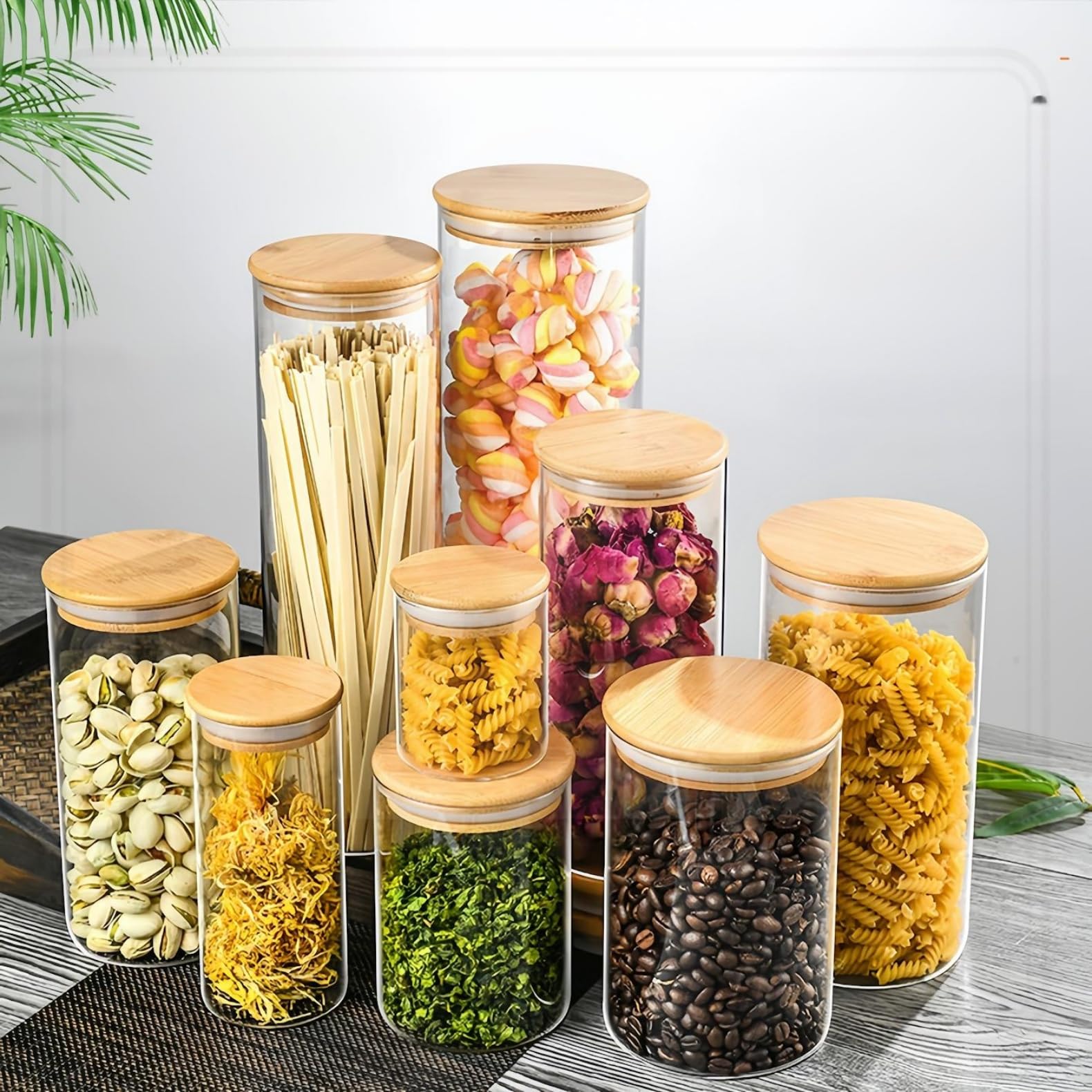 Amazon｜耐熱ガラスキャニスター 竹蓋付き 400ml×2個セット | 密閉保存