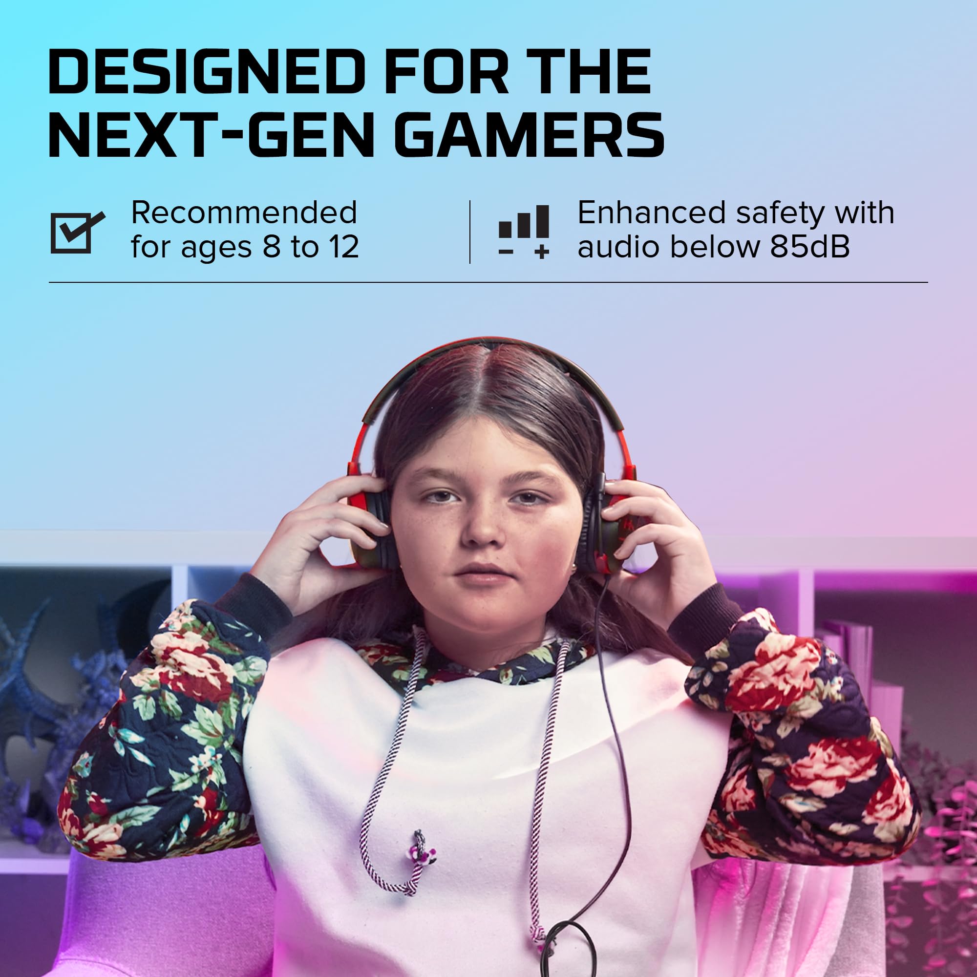 HyperX - Cloud Mini Kids Wired Headset for PC PS5, PS4, Xbox Series X, Black - Image 2