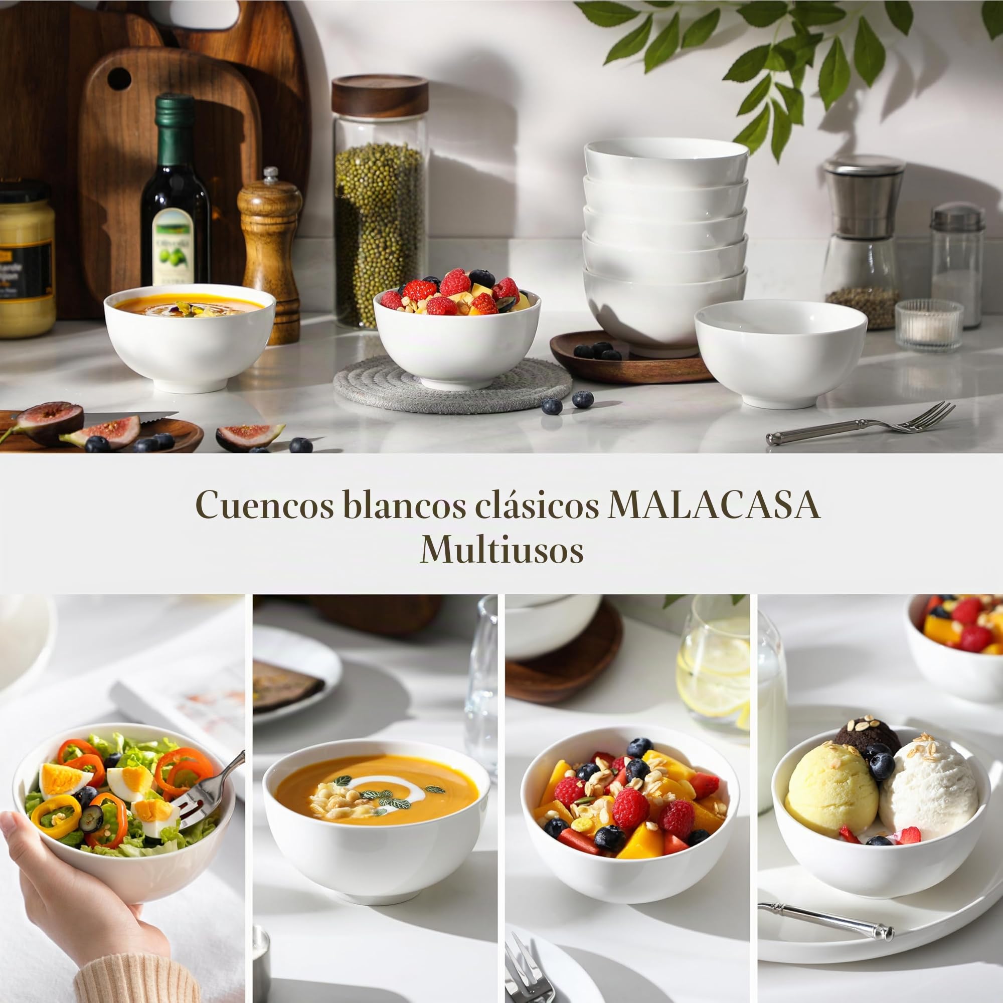 MALACASA, Serie Regular, Juego de Cuenco de 8 Piezas Vajilla de Porcelana de 5" Cuenco de Cereal (12.5 * 12.5 * 6.5cm)