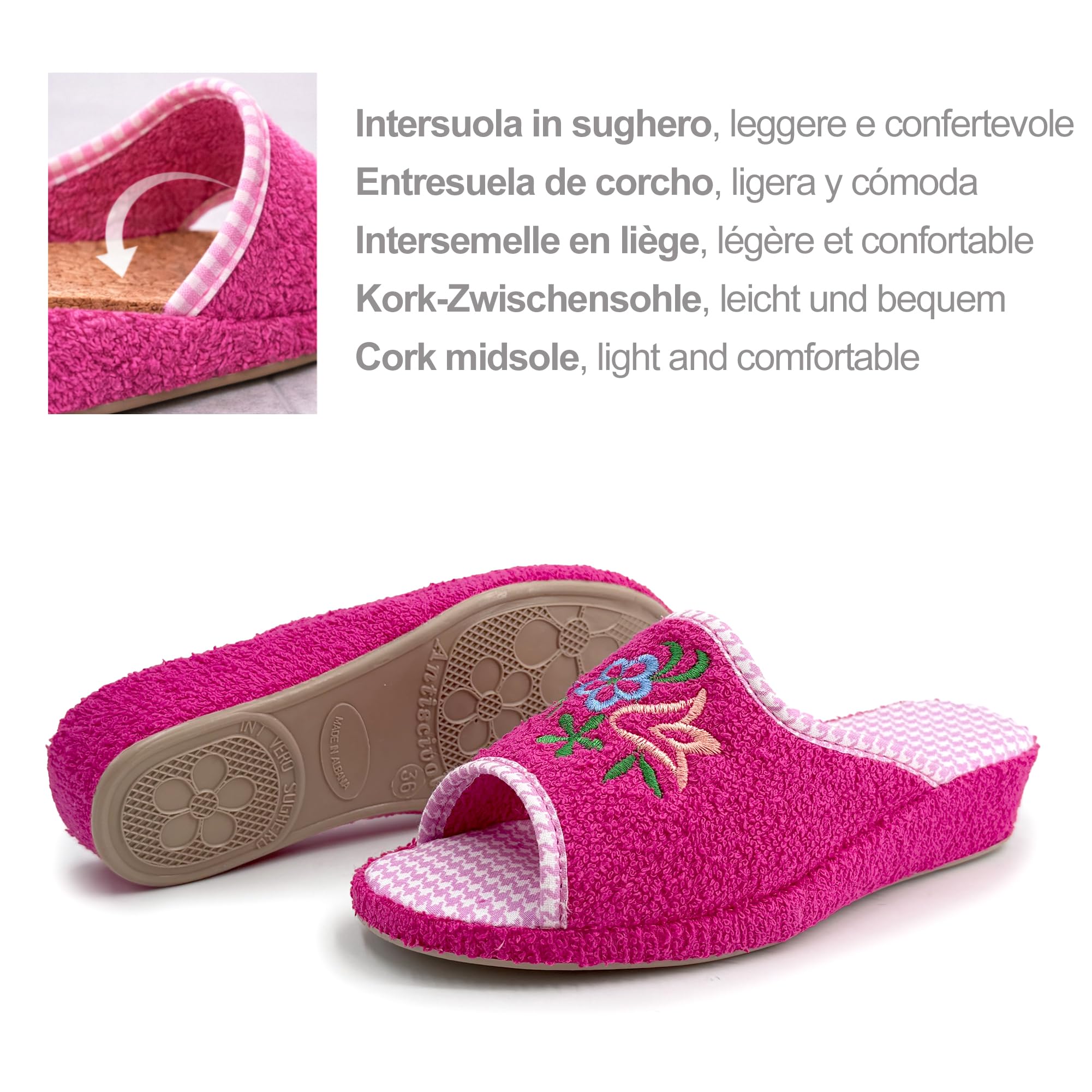 JOMIX Ciabatte Donna Spugna Aperte Davanti Pantofole da Casa Estive Morbide Zeppa Leggera e Suola Antiscivolo Comfort