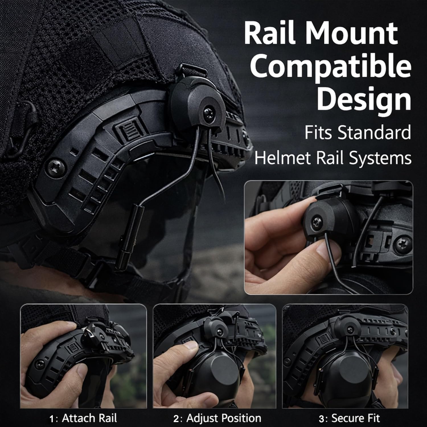 Fast Helmet with Rail-Mounted Ear Covers,Hook & Loop Panel,Outdoor Training Costume Accessory, Durable Lightweight Gear