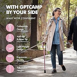 GPTCAMP Walking Cane and Walking Stick for Men Women,Lightweight Folding Canes with Offset Soft CushionedHandle,Adjustable&Collapsible,Mobility & Leg Surgery Recovery(Pink)