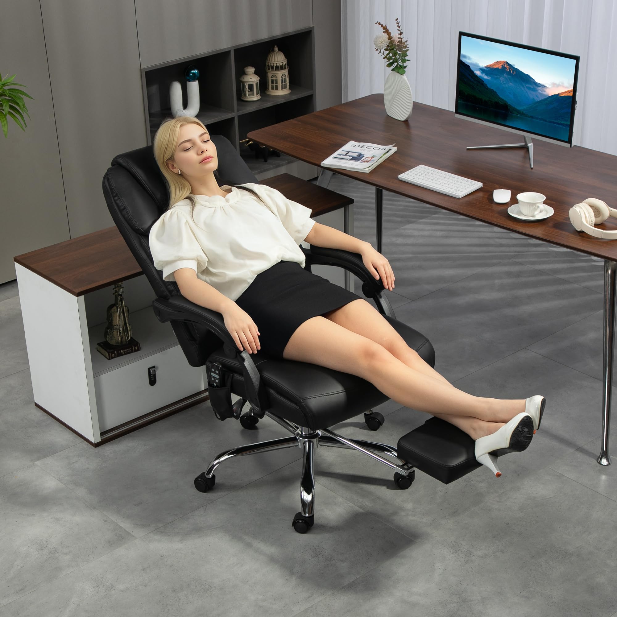 HOMCOM Sillón de oficina con masaje y calefacción reclinable Negro