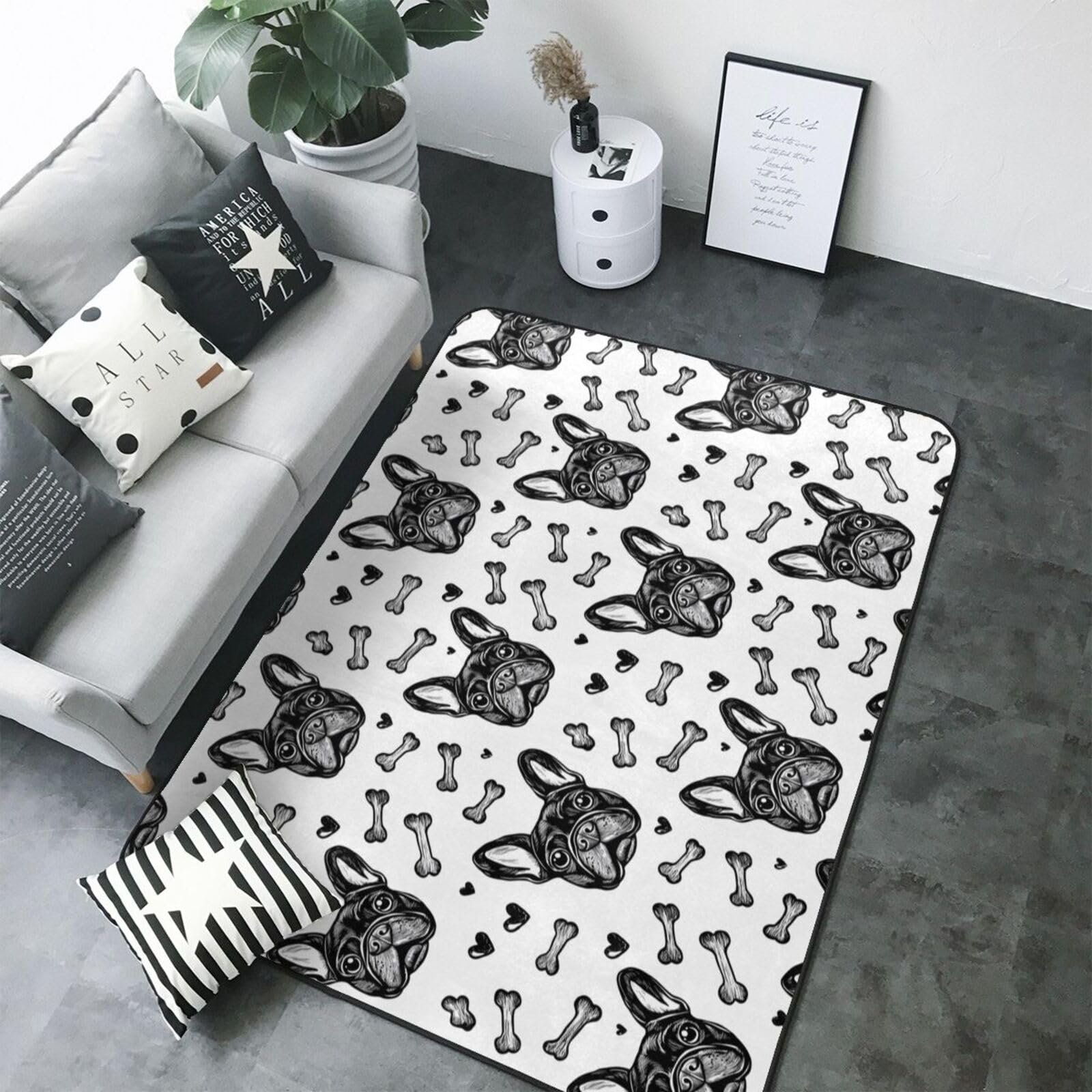 Tapis bouledogue français lavable et antidérapant pour chambre