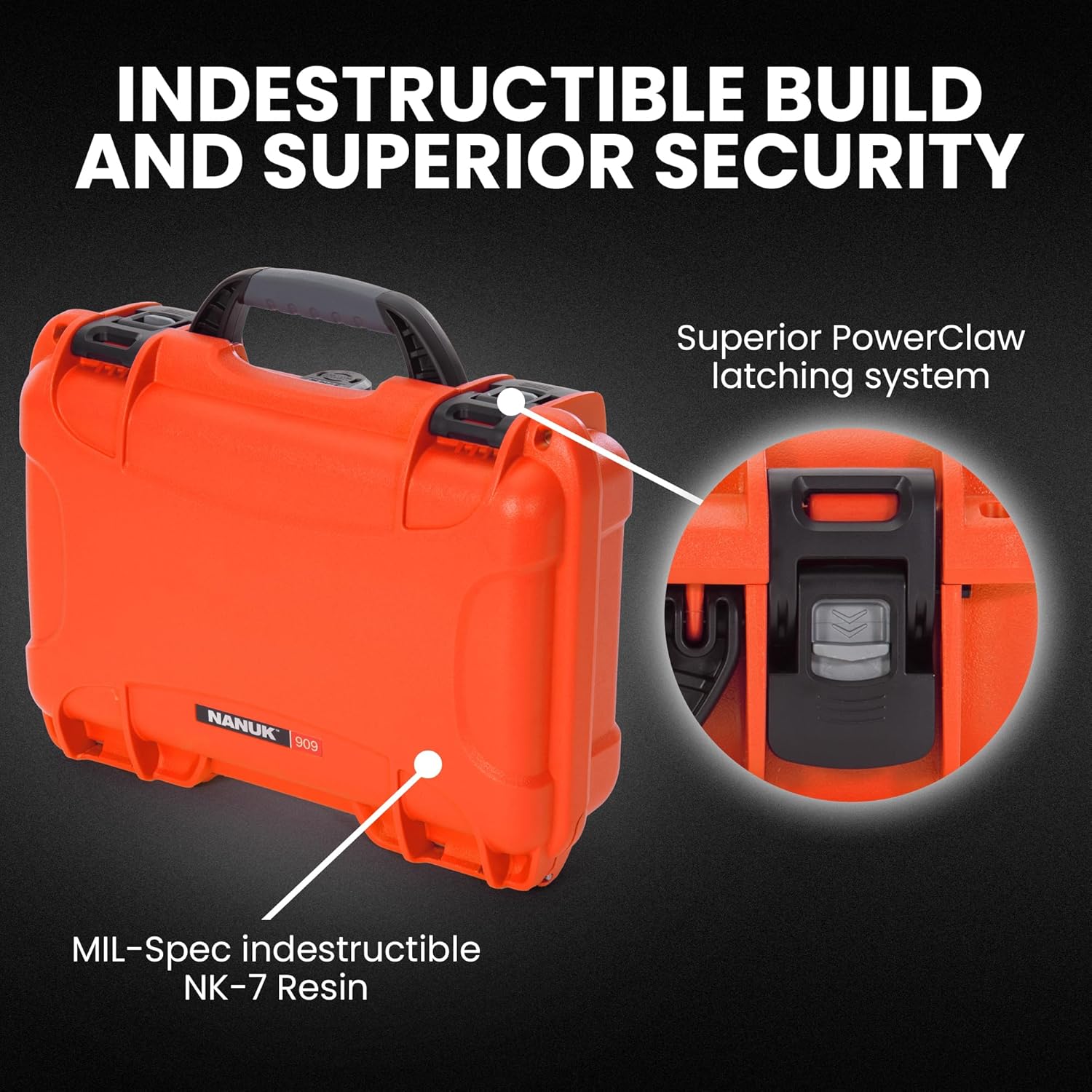 NANUK 909 Travel Hard Case with Customizable Cubed Foam – Waterproof Camera Case, 12.6” x 9” x 4.4”, Lightweight, Lockable, Dustproof, Impact-Resistant & Durable Protective Case – Orange