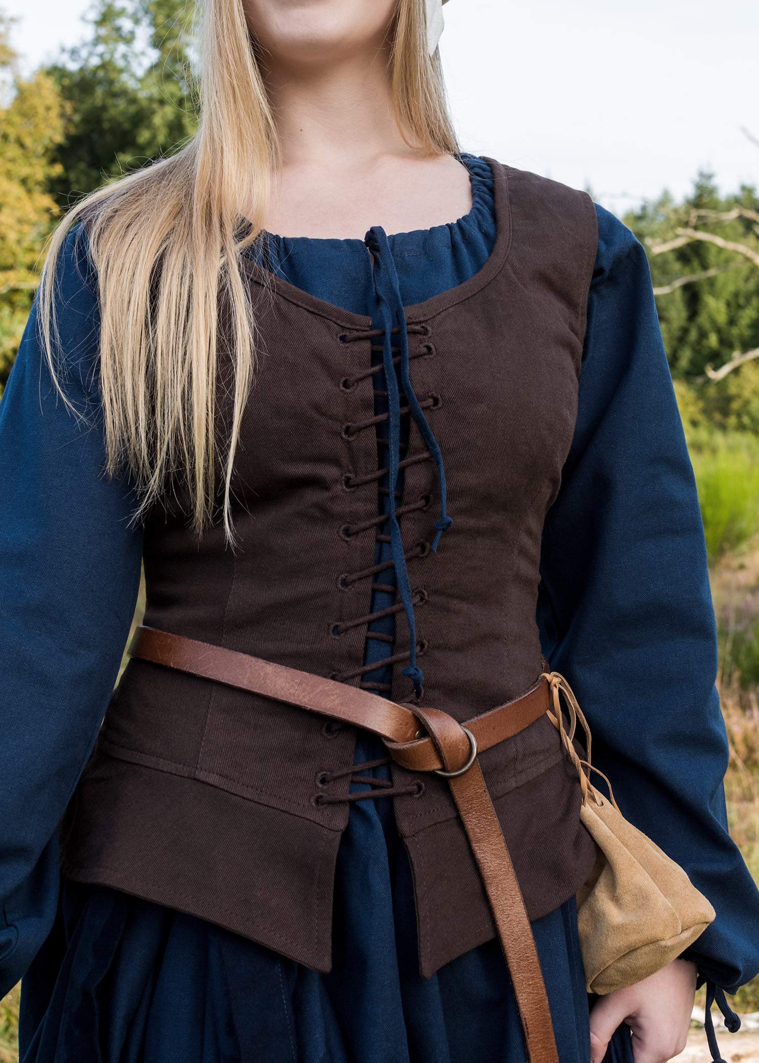 Battle-Merchant Mittelalter Korsage Tilda | Trachtenweste mit breiten Trägern aus Baumwolle | Spätmittelalter LARP Gewandung als Kostüm oder Tracht | Schwarz oder Braun Größen S-XXL
