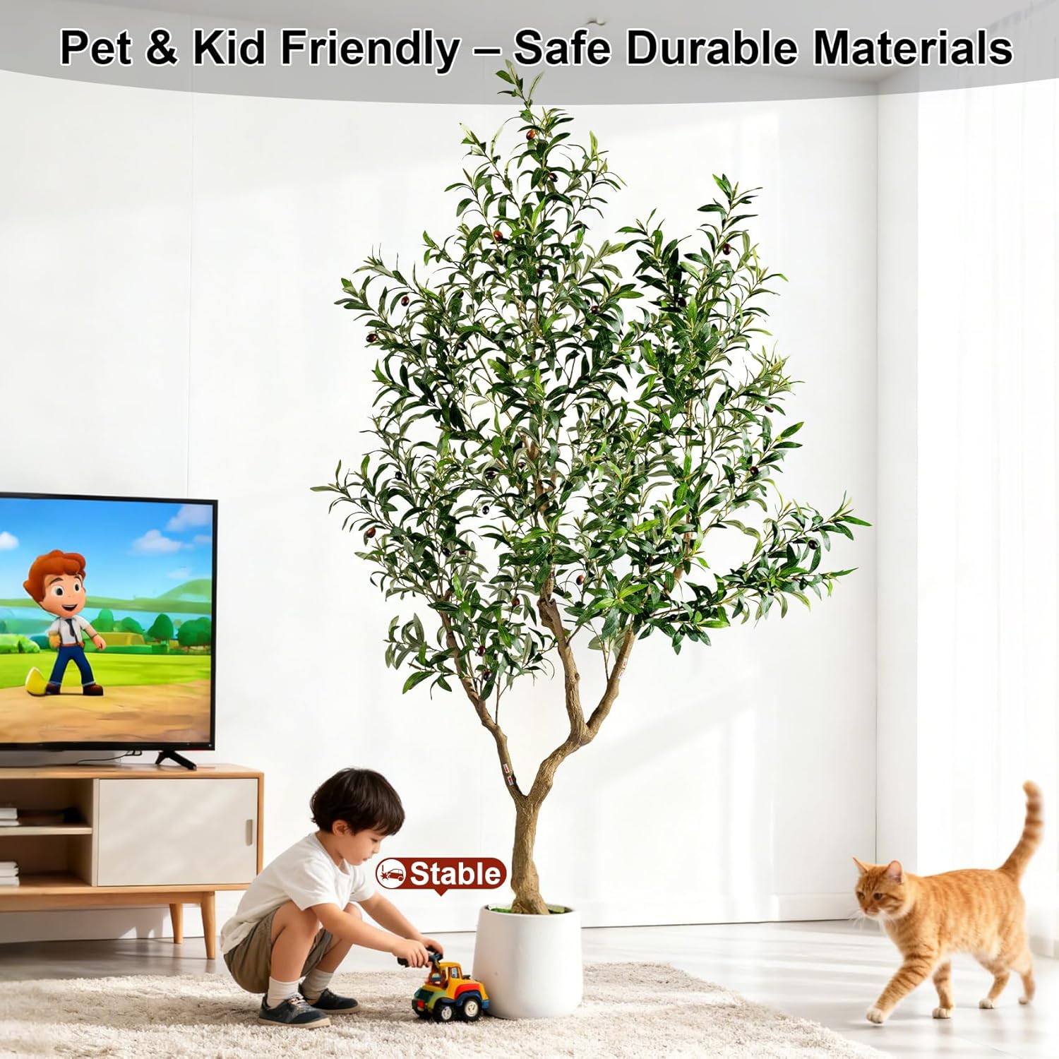 7FT Faux Olive Tree with Tall Exquisite Planter Artificial Olive Tree Tall, Potted Fake Olive Plant with 1710 Real Touch Leaves, Indoor Outdoor Home Garden Office Decor - Image 6