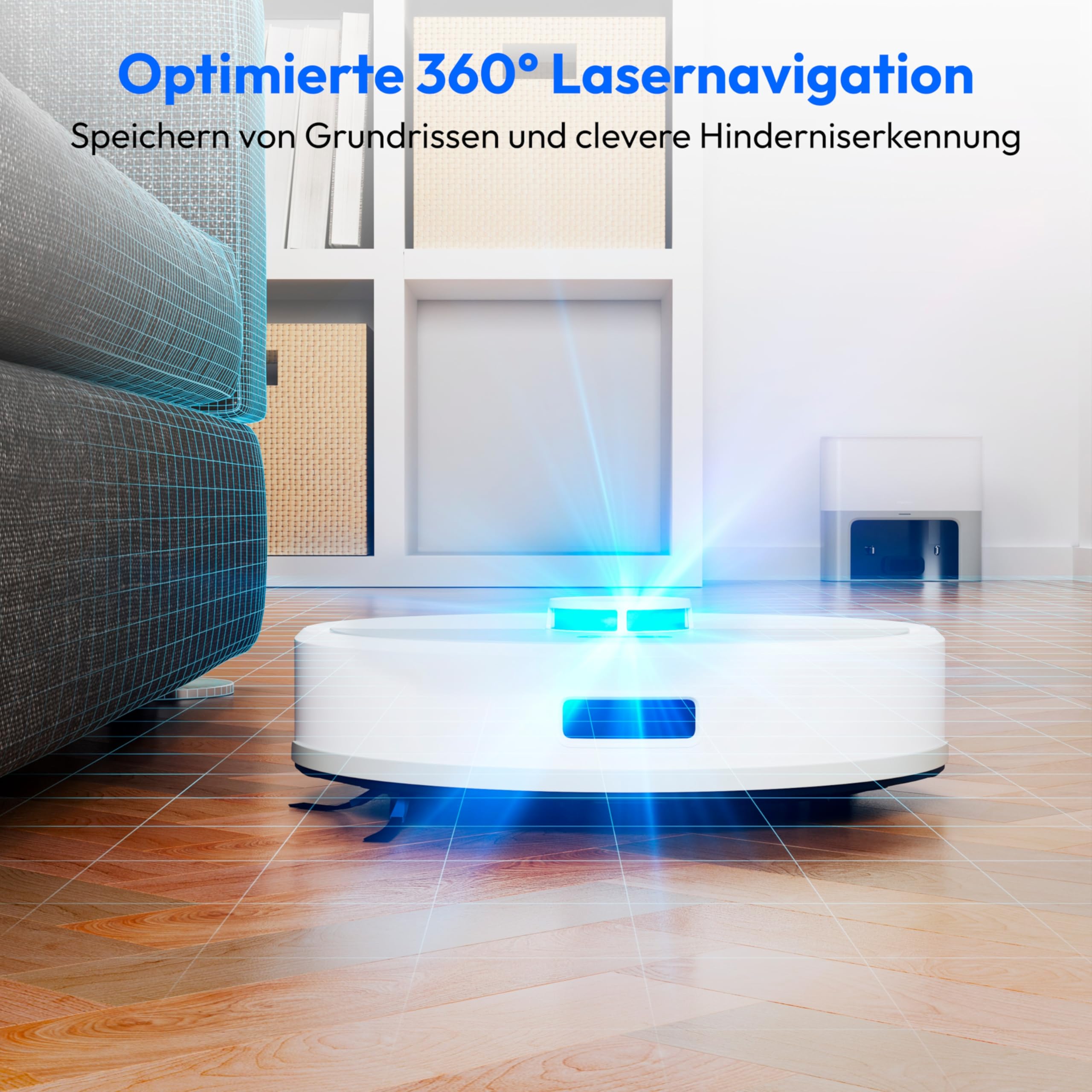 MEDION Saugroboter mit Absaugstation und Wischfunktion X22 SW+ (Lasernavigation, Starke 5000Pa Saugkraft, 2in1 Roboterstaubsauger, präzise Kartenerstellung, Go & No Go Bereiche, mehrere Etagen) grau
