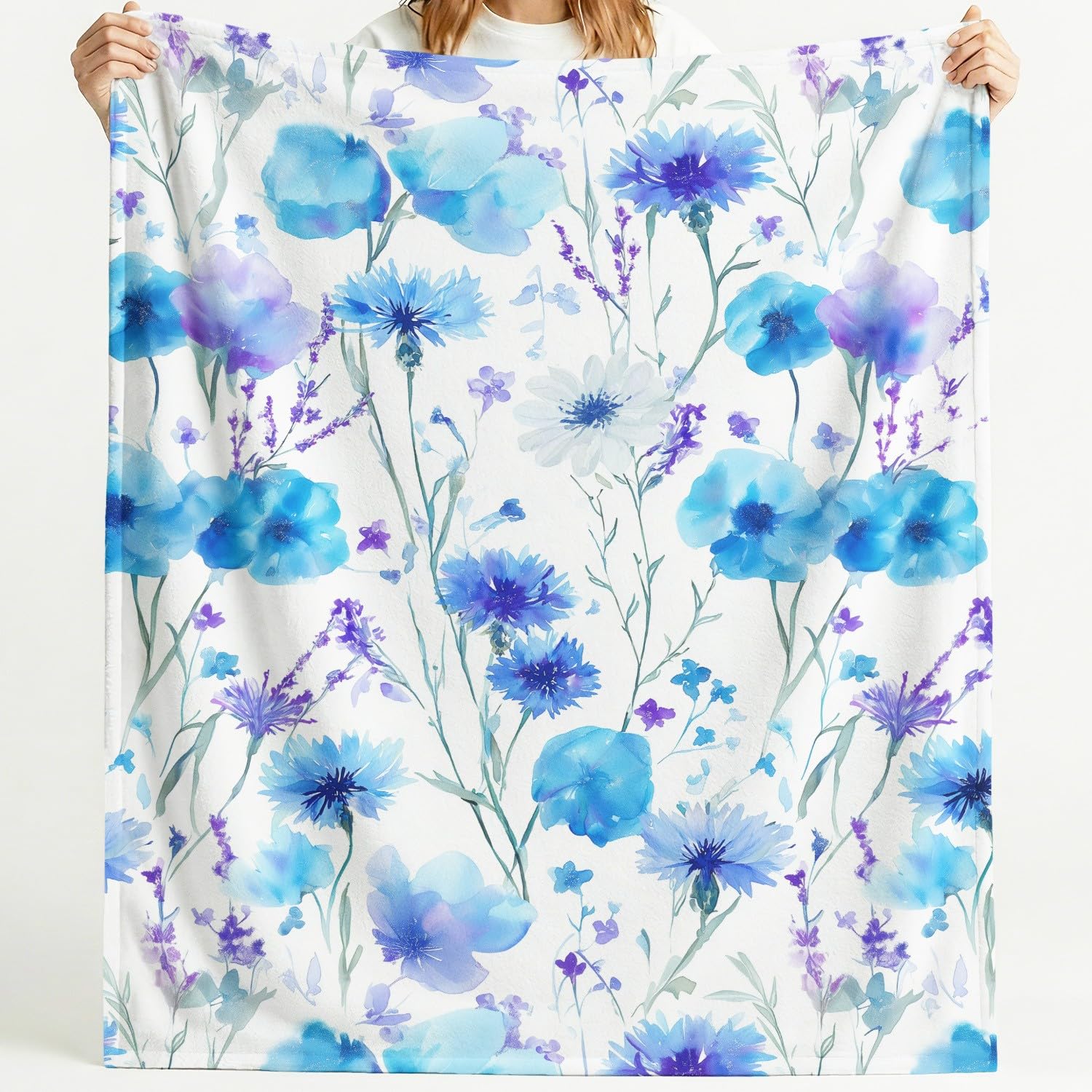 Générique Koc flanelowy w kratę 180 cm x 200 cm grube jesienne koce polarowe ciepłe, nowoczesne romantyczne duszpasterskie akwarela spokojna delikatny świeży kwiatowy puszyste lekkie koce