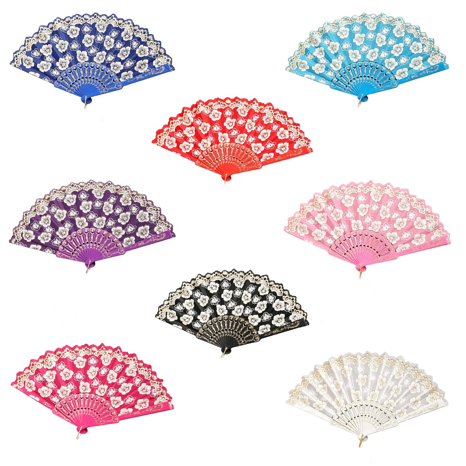 Ligynotu 8pcs Silk Fabric Folding Fans Vintage Floral Lace Handheld Fans