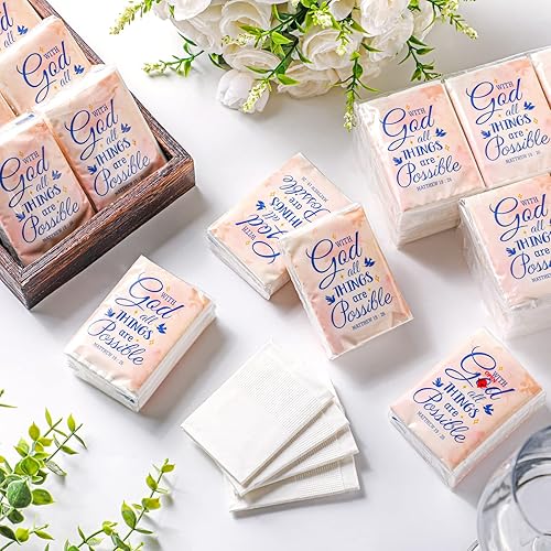 Miniatura 3 de Karenhi Paquetes de pañuelos cristianos para bolsos, paquetes de pañuelos de boda para invitados, versículos de la Biblia, paquetes de pañuelos de