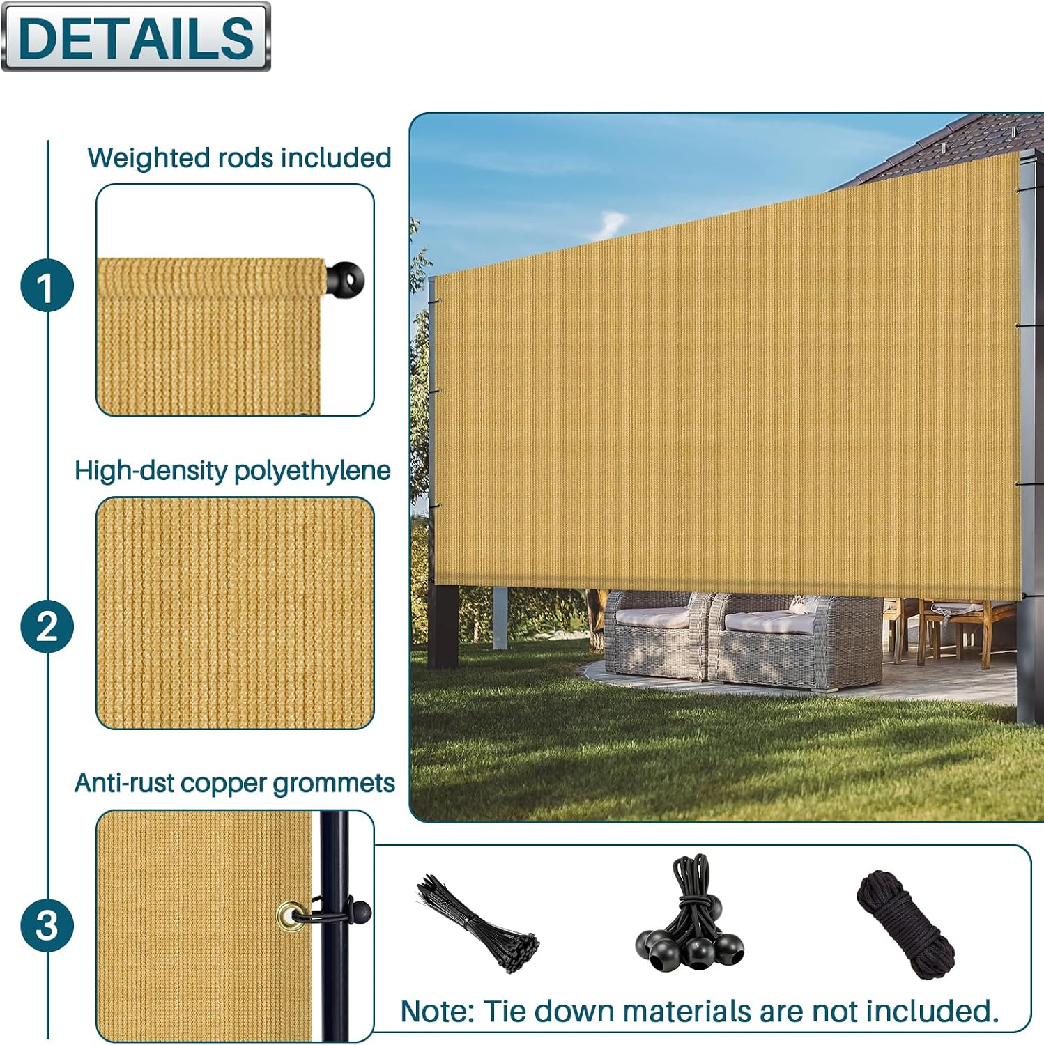 COARBOR 7'x11' Outdoor Pergola Universal Replacement Shade Cover Canopy with Grommets Weight Rods Shade Screen Panel for Patio Deck Backyard Gazebo Pergola Porch Sand