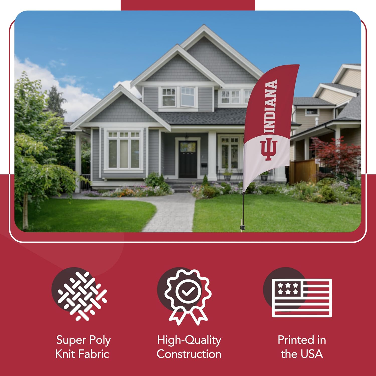 Indiana Hoosiers College Sports Printed Feather Flag - NCAA Licensed - Super Polyester - School Banner (Red, White) (7.5' Spike Base)
