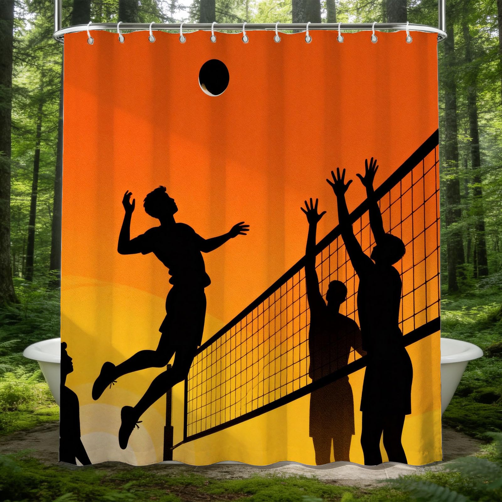 Hongduo 3D Beach Volleyball Shower Curtain for Stalls Bathtubs Silhouette Bathroom Decor Shower Curtain Set Polyester Fabric Waterproof 180x180cm/71X71 Inch with Hooks