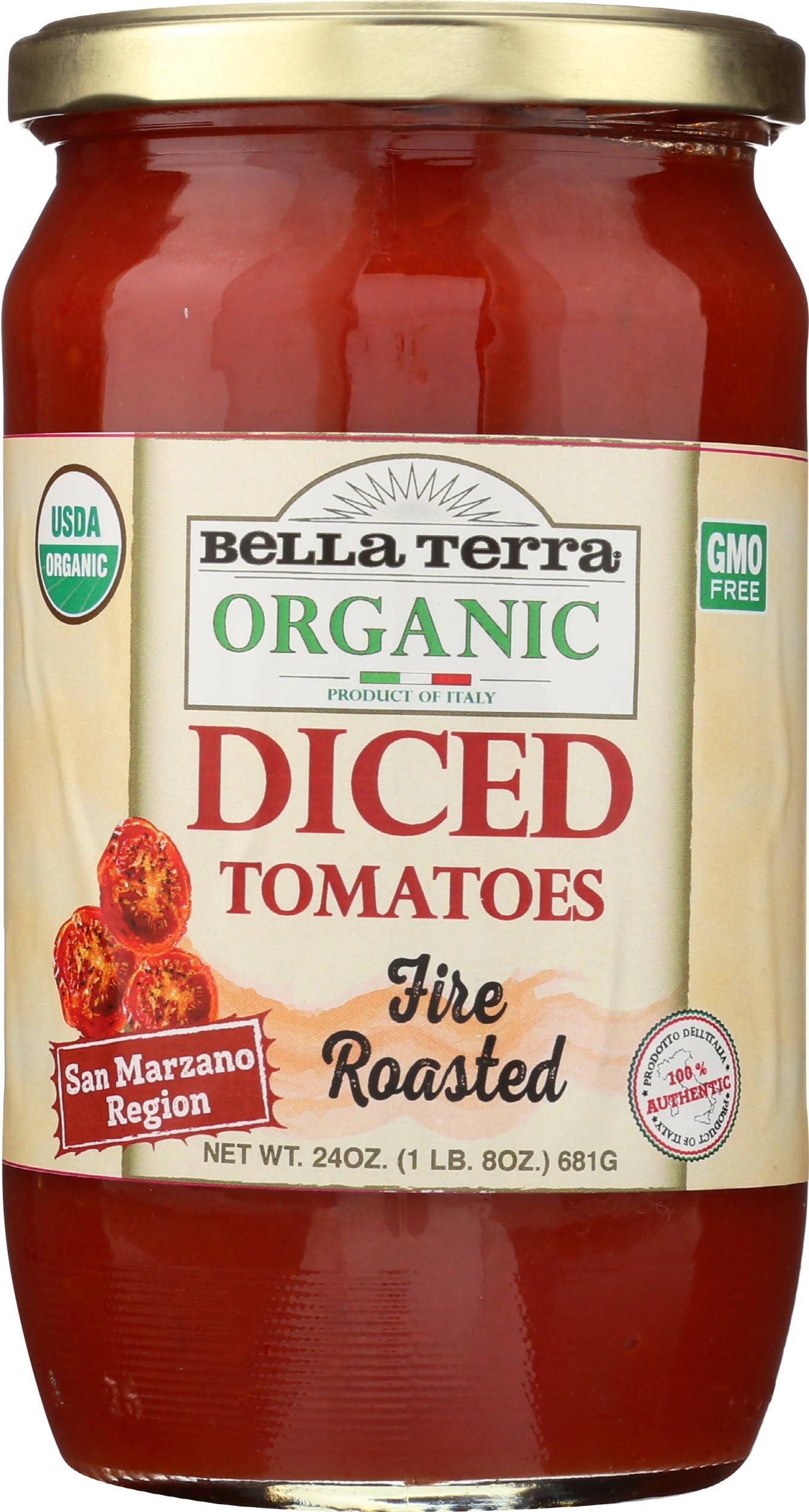 BellaTERRA Organic Fire Roasted San Marzano Tomatoes, 24 OZUSDA Organic
