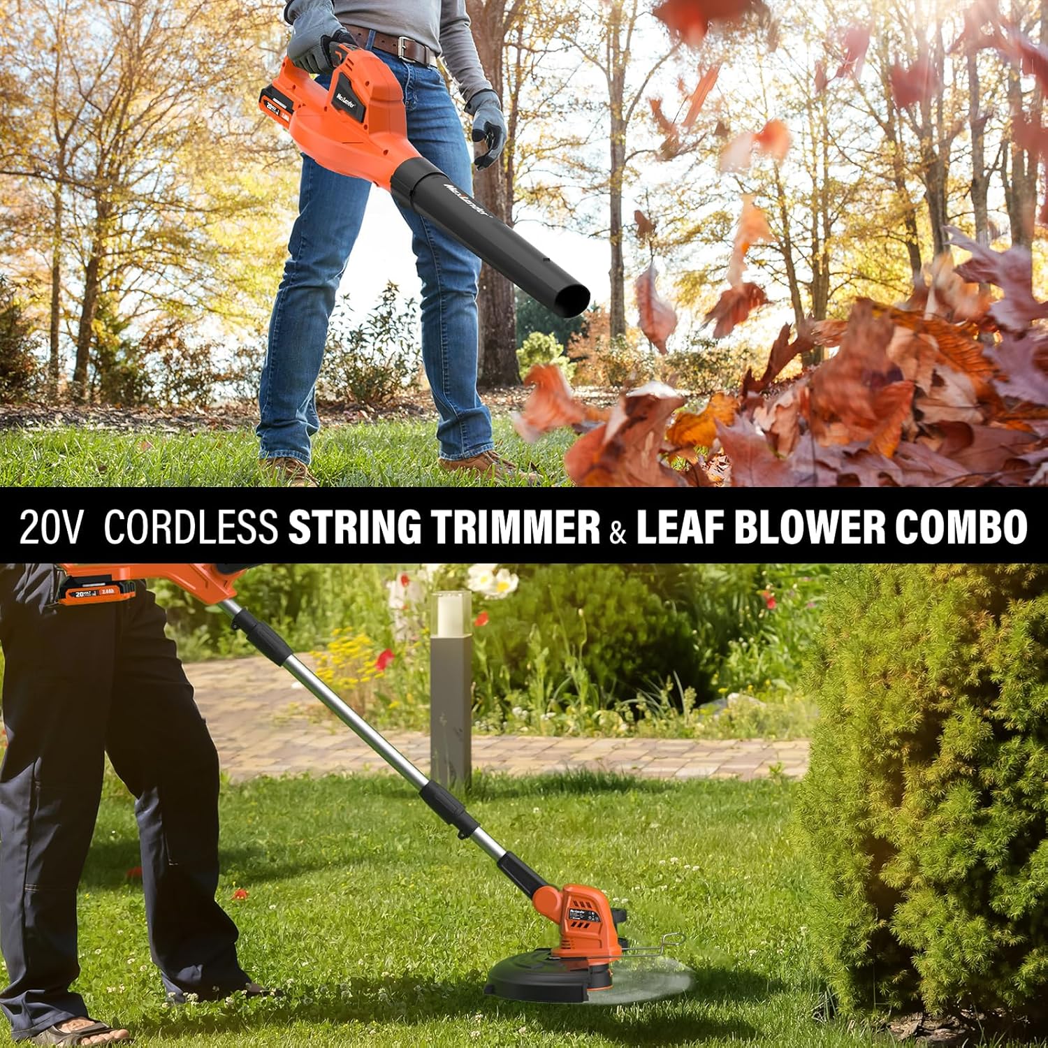 MAXLANDER 20V 12'' Cordless Weed Wacker/Edger and Leaf Blower Combo Kit, 8 Pcs Replacement Spools, 2 x 2.0Ah Batteries & Charger Included