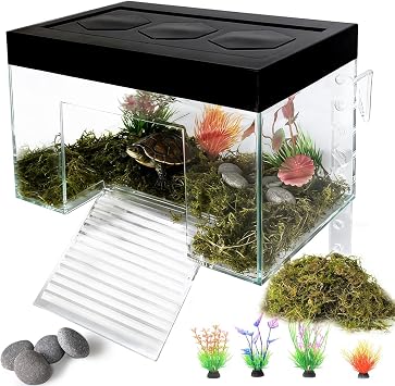 Hanging Turtle Basking Platform,9.8x6.3x6.3 Adjustable Aquatic Turtles Ramp Dock,Acrylic Topper Platform Tank Accessories for Baby Turtles,Red Eared Slider,Semi Aquatic Baby TerrapinMedium