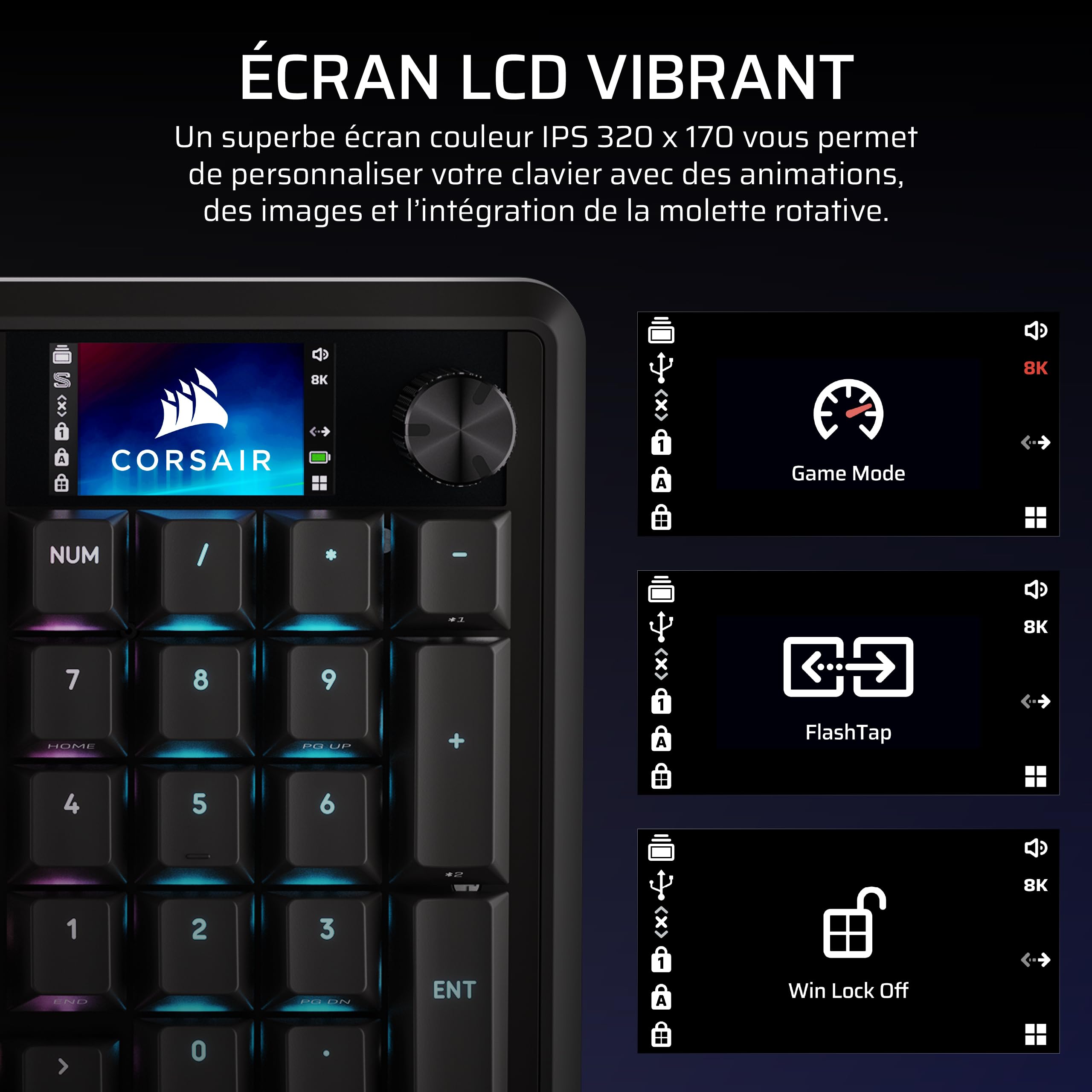 Corsair Vanguard 96 sans Fil Hall Effect Clavier de Jeu (AZERTY FR) – Noir | Magnétique Mécanique, 96%, MLX Plasma Commutateurs, Interrogation 8 000 Hz, Rapid Trigger, Stream Deck Virtuel, SOCD Flashtap