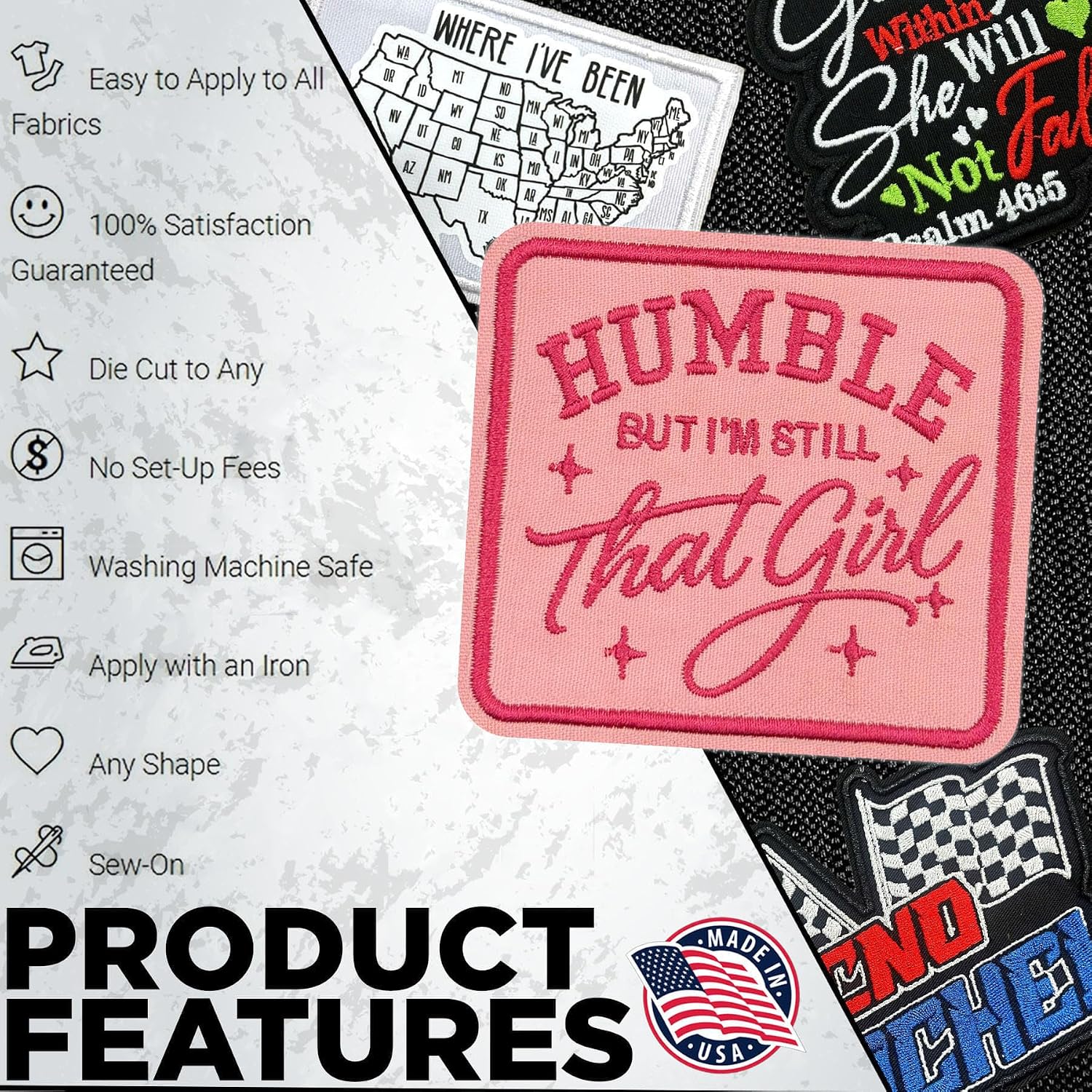 Humble But I’m Still that Girl Embroidered Patch Feminine Motivational Self Love Confidence Quote Iron On Sew On Badge Embroidery Patch for Jacket Backpack Hat Gift 3 Inch