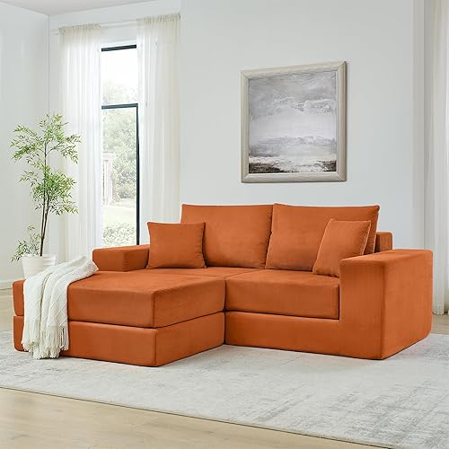 Modular Cloud Sectional Couch, Modern Upholstered L-Shaped Sofa with Removable Ottoman, Deep Seat Sleeper Sofa Bed Convertible Sectional Couches for