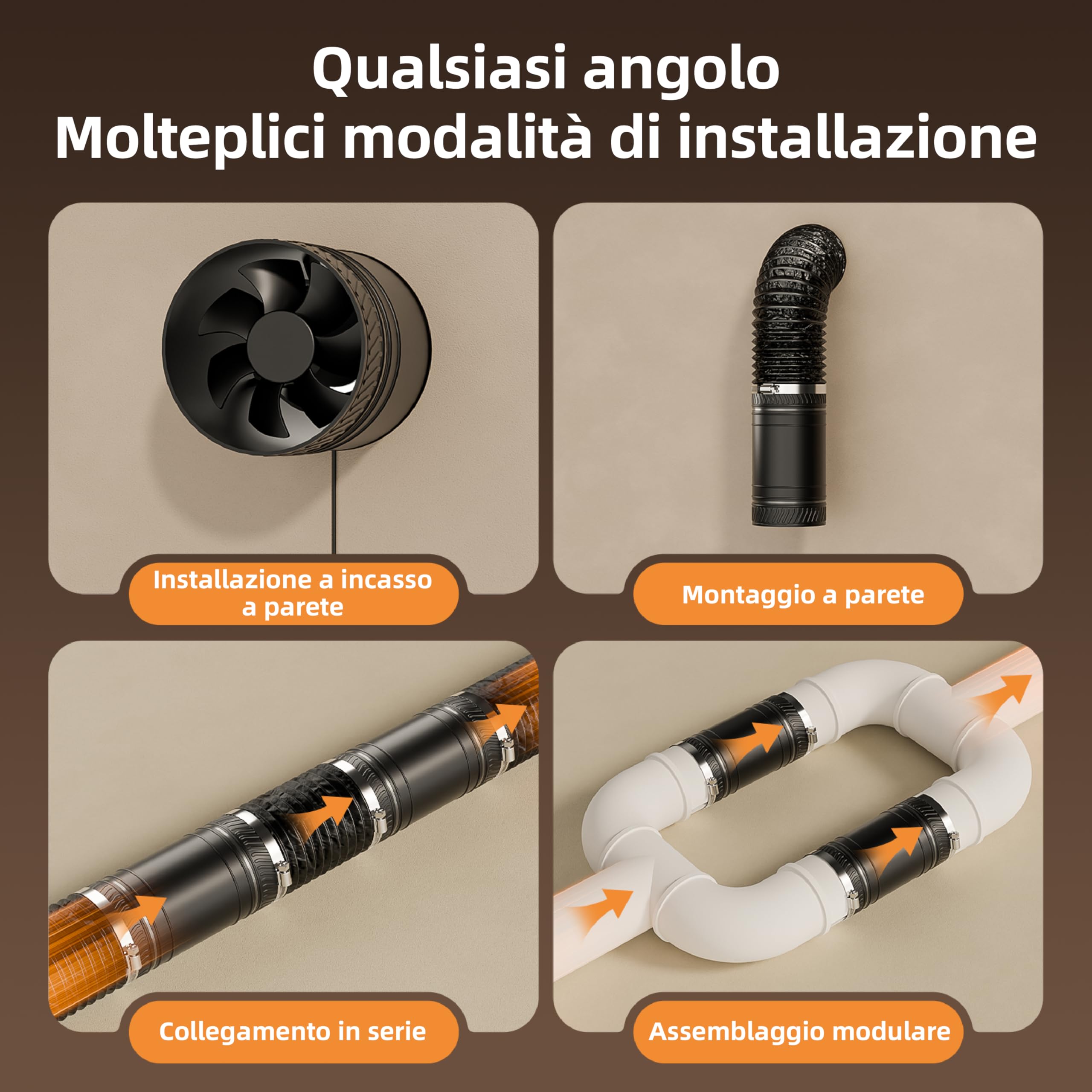 Ventilatore da Condotto 100 mm con Timer, Ventola Aspirazione 8 Velocità 310 m³/h, con Protezione da Surriscaldamento, Estrattore Aria Inline per Serra, Bagno, Cantina, Garage, Cucina