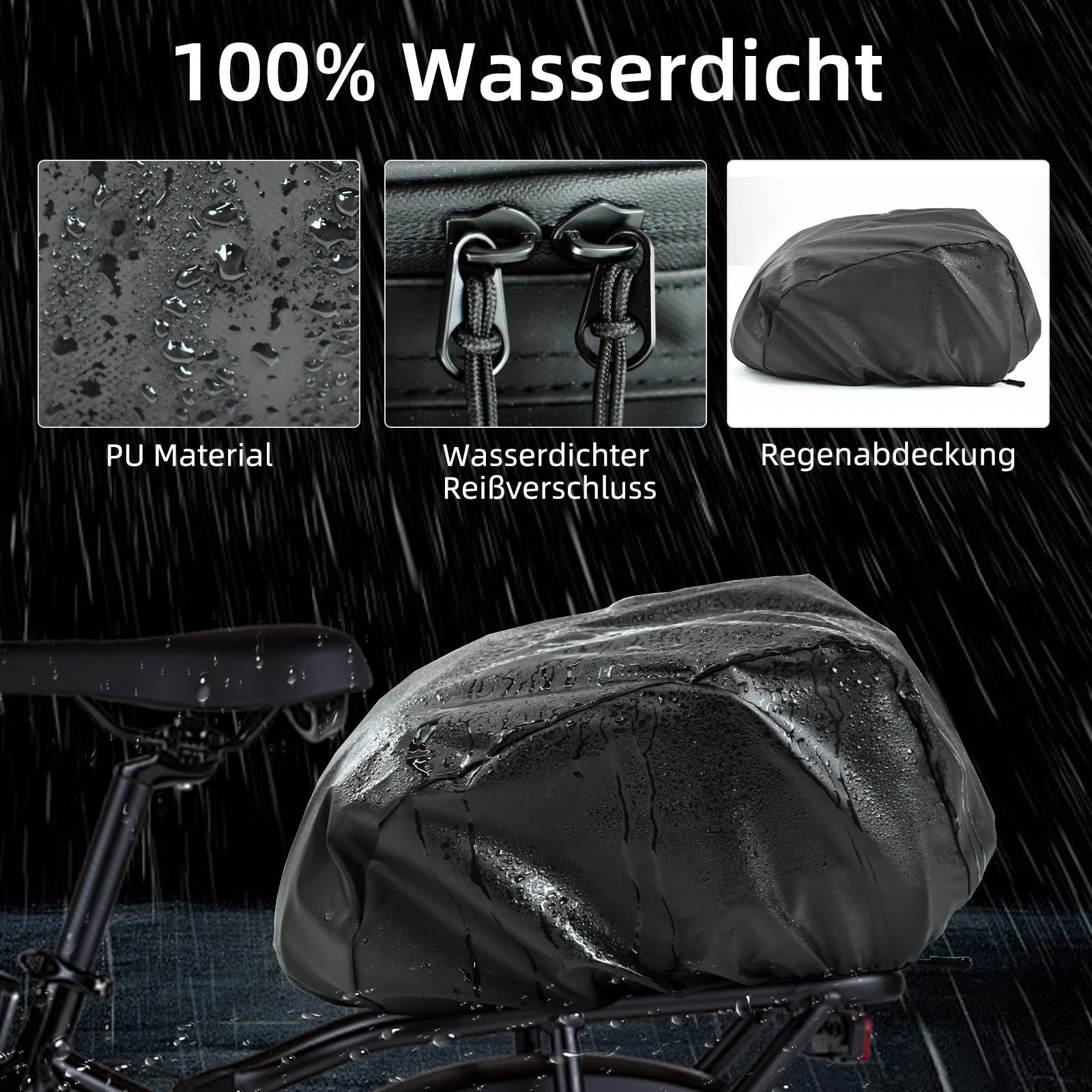 AUMTISC Maleta de Bicicleta, Asiento Trasero Impermeable 15l con Correa Reflectante, Bolsa de hervidor de Agua con Cubierta de Lluvia