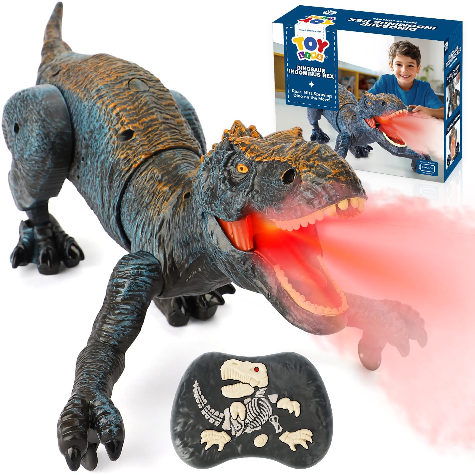 STEAM Life Remote Control Dinosaur Toy, RC T-Rex with Lights, Sounds & Mist Spray, Walking Robot Dinosaur Toys for Boys Age 4-7, Rechargeable Large Dinosaurs Toy Gift