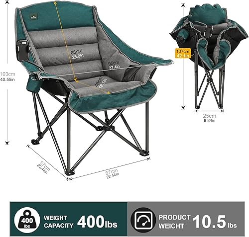 Miniatura 3 de Northroad Silla de campamento acolchada XL de gran tamaño con soporte para teléfono celular, silla de campamento grande, silla de césped plegable