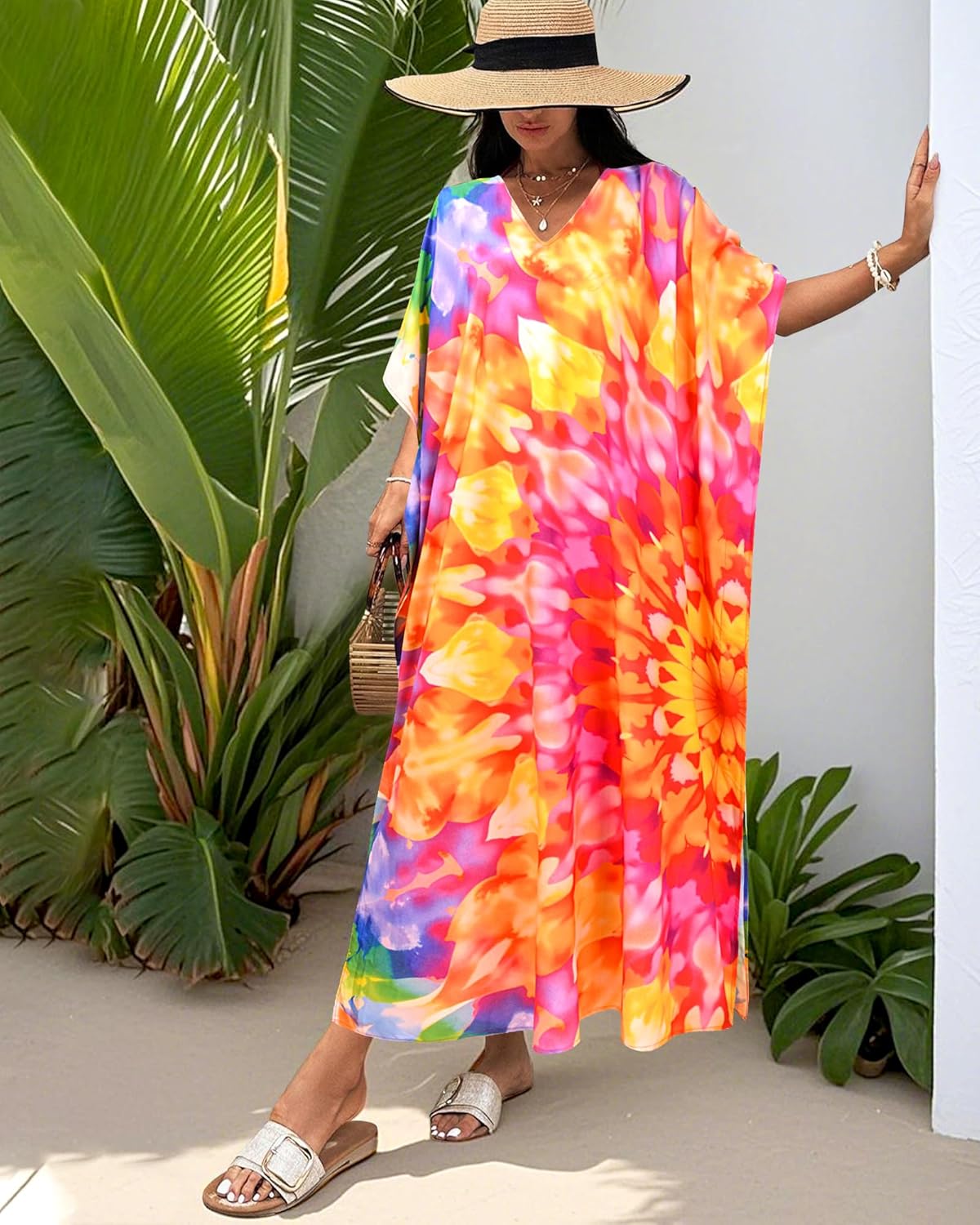 Kaftan Dresses for Women Plus Size Bathing Suit Caftans Swimsuit Cover up Maxi Beach Dress Loungewear - Image 5