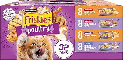 Purina Friskies Gravy Wet Cat Food Variety Pack, Poultry Shreds, Meaty Bits and Prime Filets - (Pack of 32) 5.5 oz. Cans