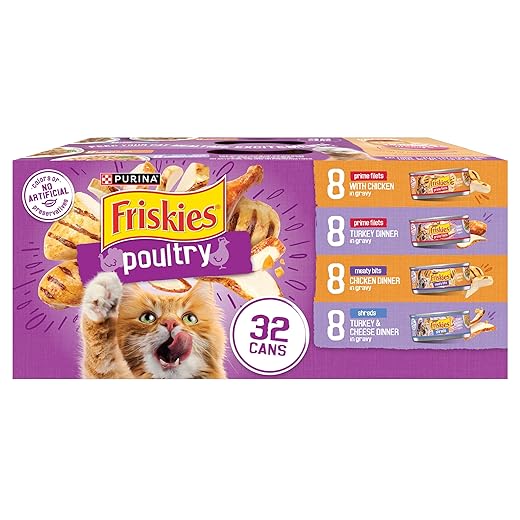 Purina Friskies Gravy Wet Cat Food Variety Pack, Poultry Shreds, Meaty Bits & Prime Filets - (32) 5.5 oz. Cans