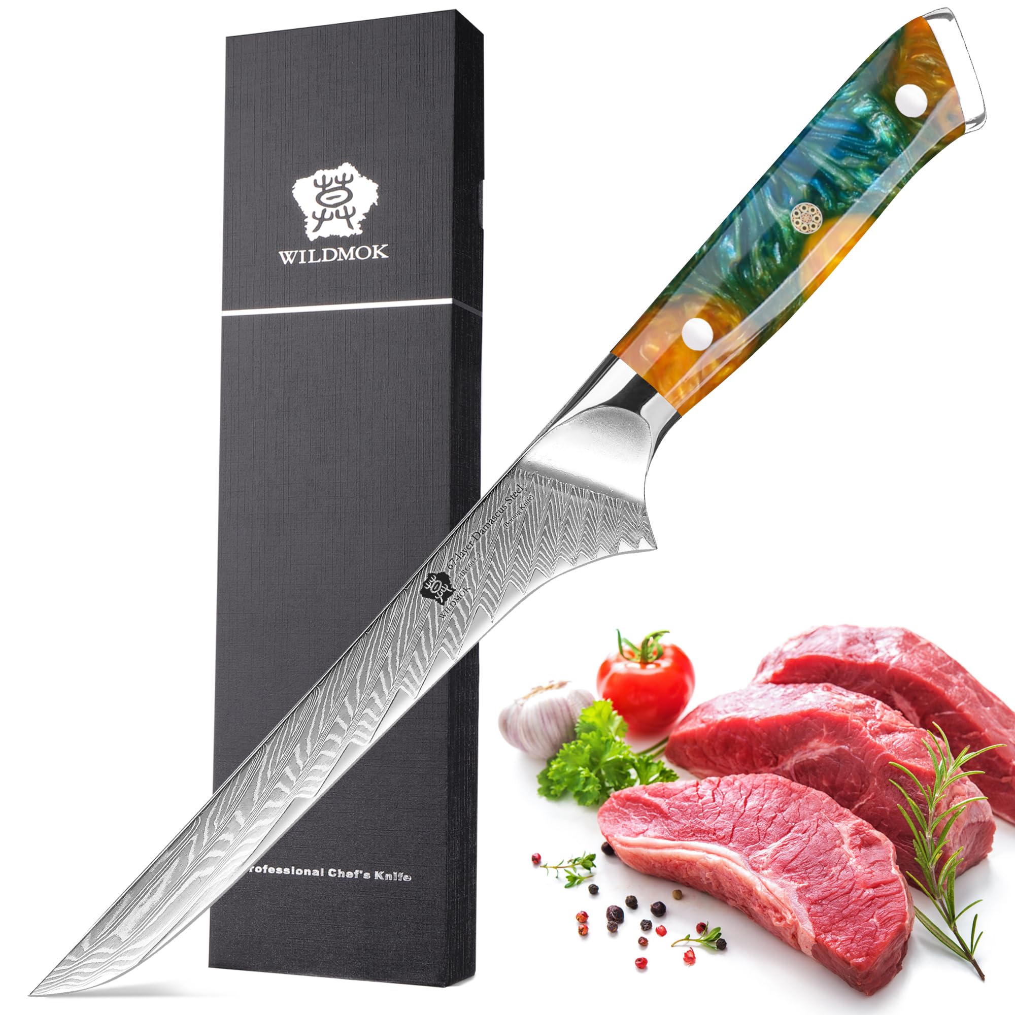 WILDMOK Bone Knife, Japanese Damascus Chef's Knife, Professional Bone Knife, 17.8 cm Professional Bone Knife, Manico completo in resina sintetica