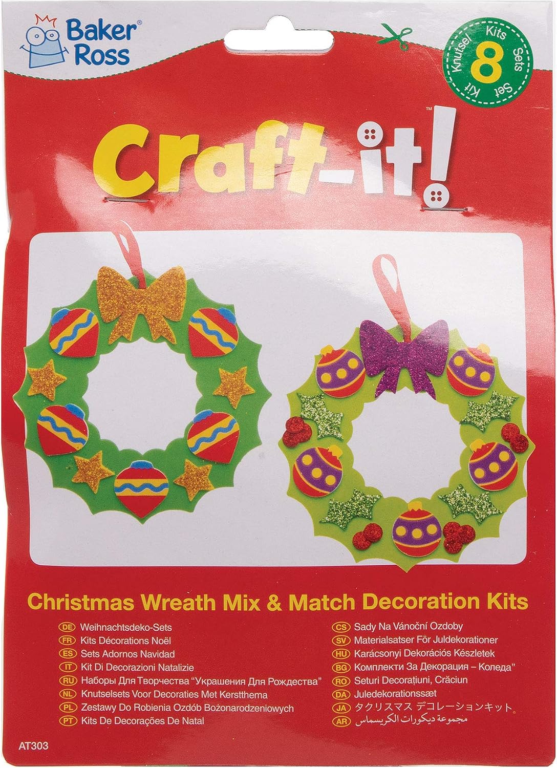 Baker Ross-AT303 Ltd Christmas Wreath Mix & Match Decoration Kits, Festive Arts and Crafts (Pack of 8)